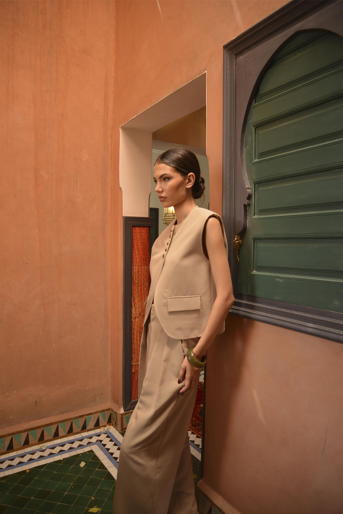 9595 YELEK PANTOLON TAKIM CAMEL