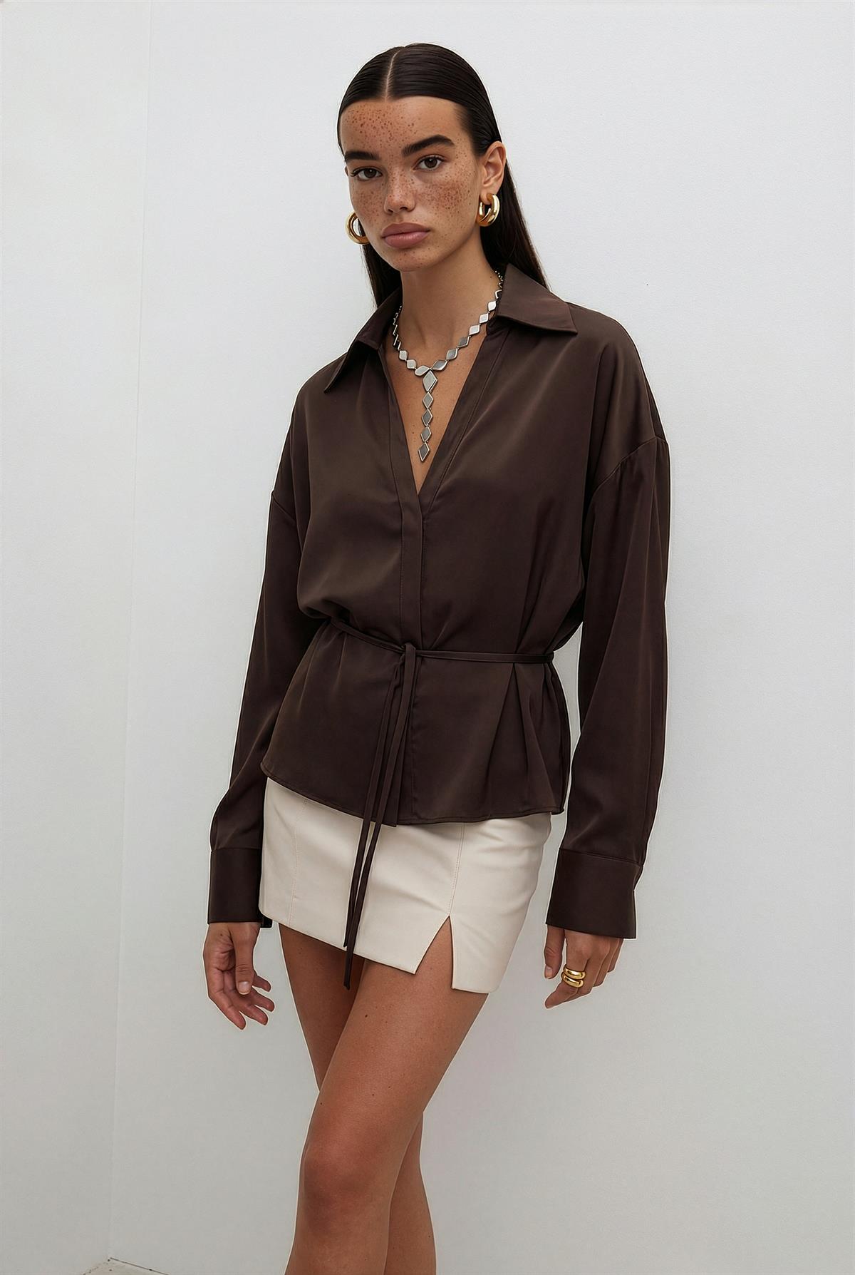 5022 SATEN GÖMLEK KAHVE