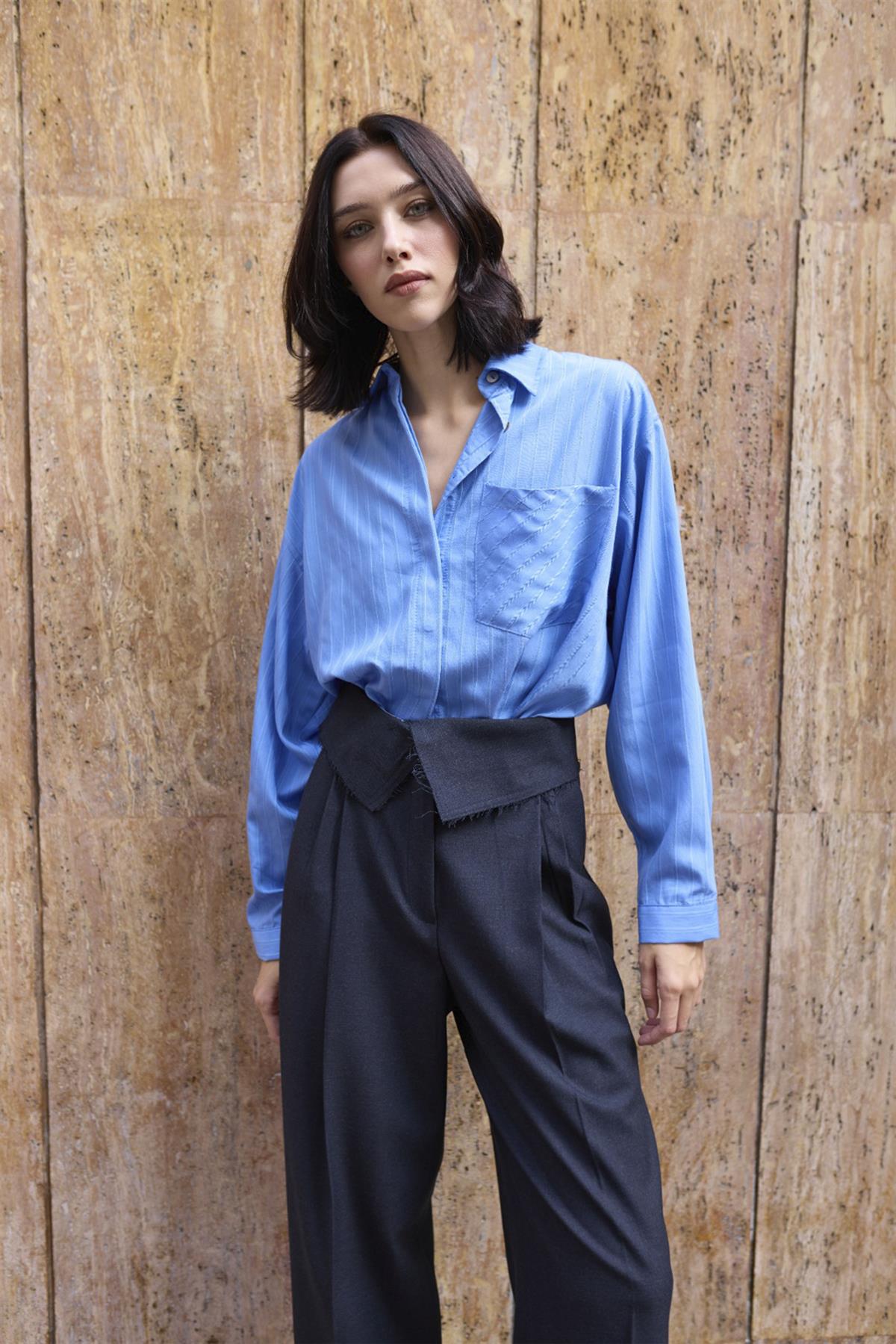 4997 OVERSIZE GÖMLEK MAVİ-AÇIK MAVİ