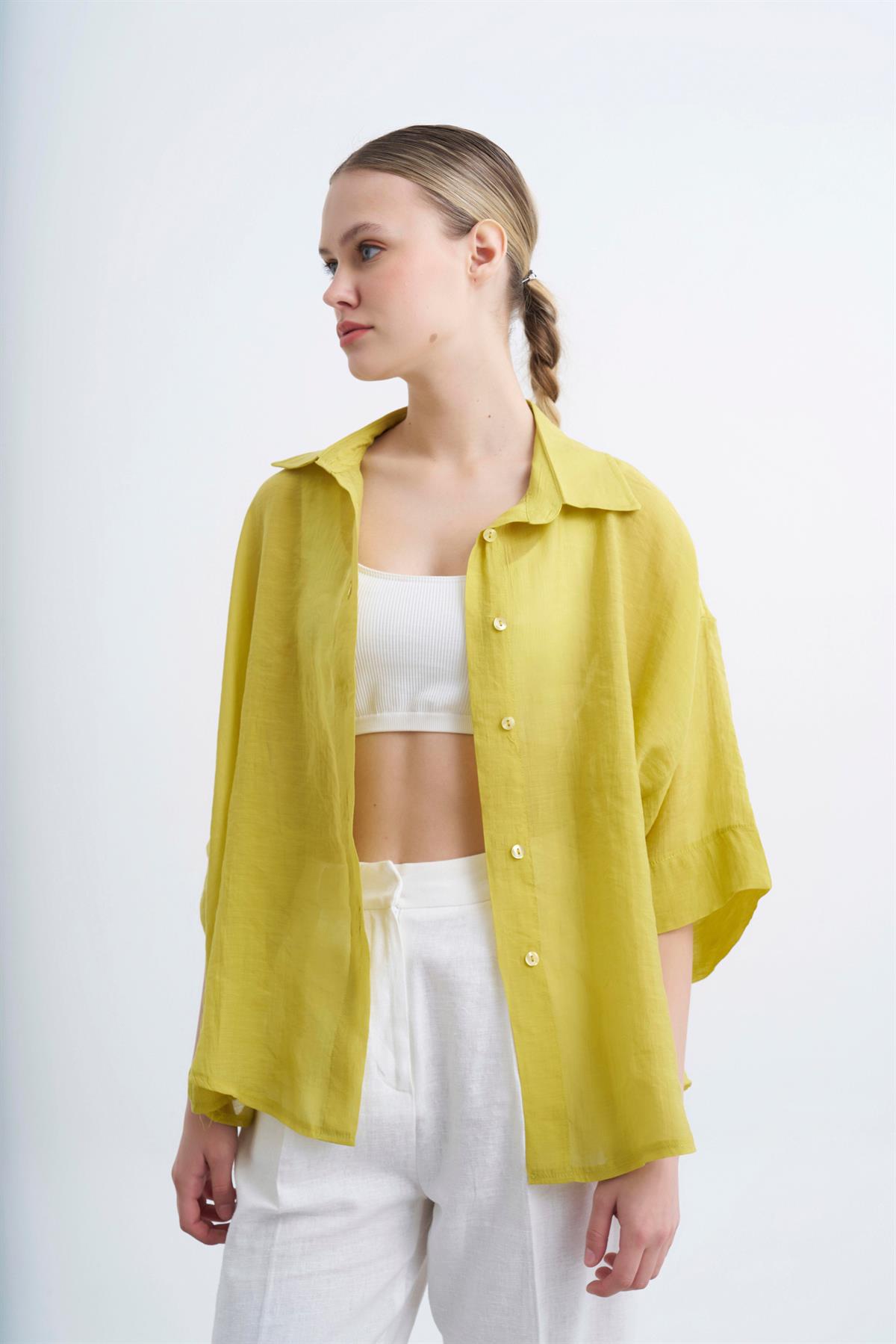 4927 OVERSIZE İPEKSİ GÖMLEK SARI