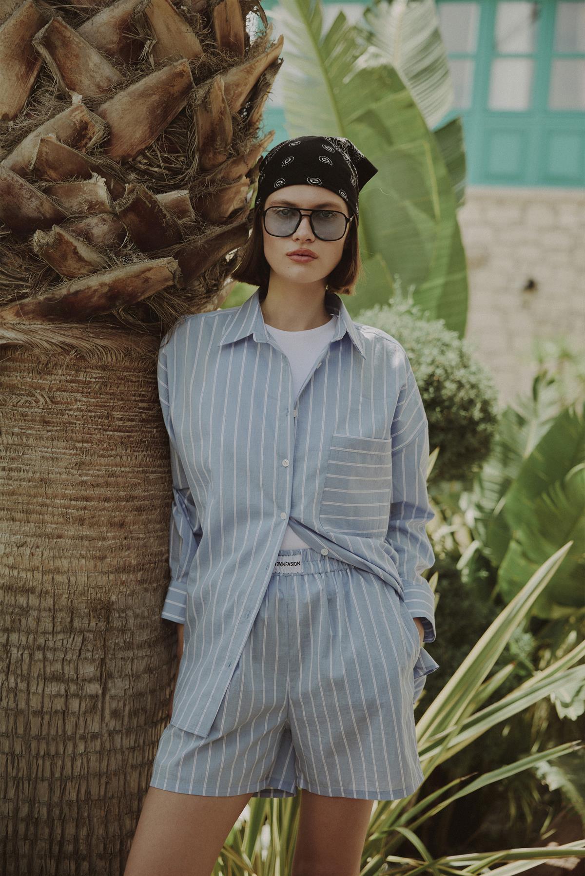 51177 GÖMLEK ŞORT TAKIM MAVİ