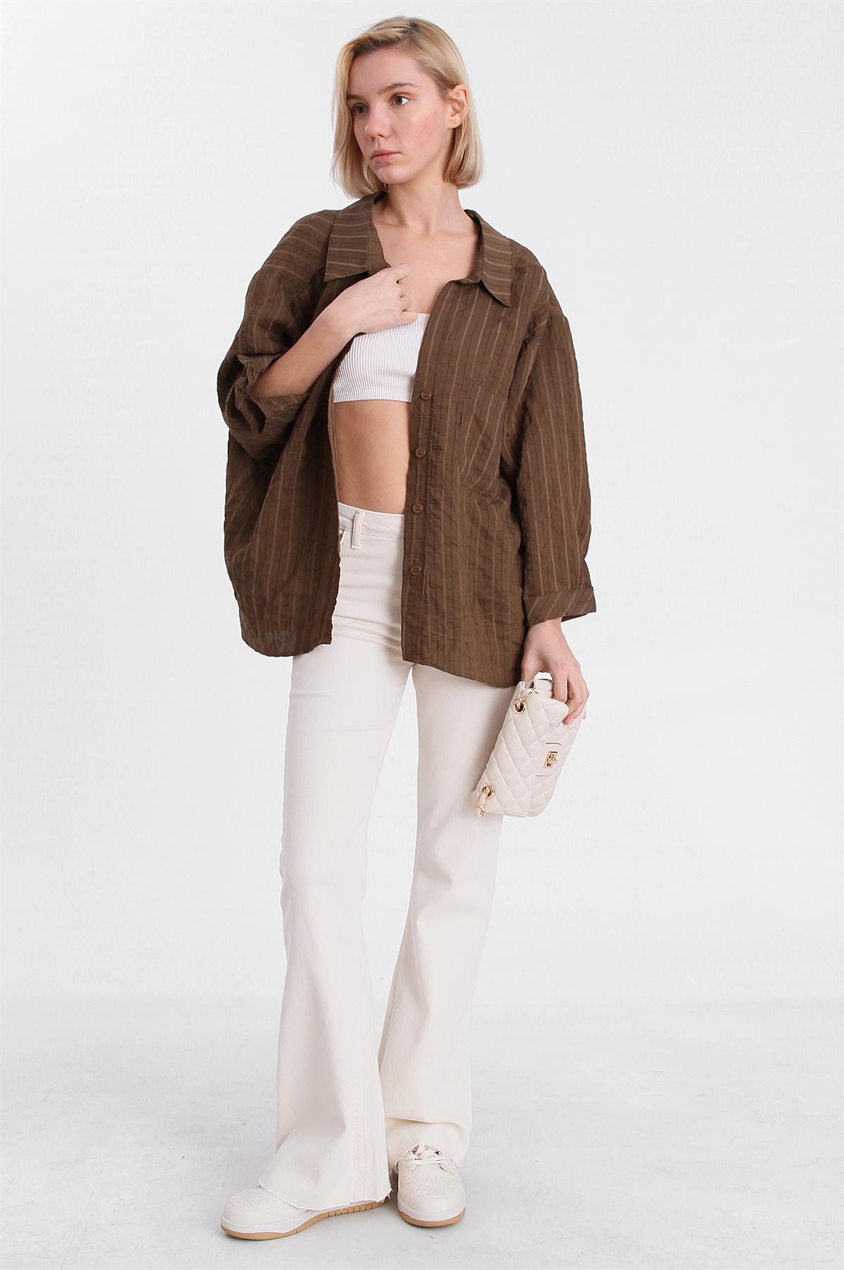 4758 OVERSIZE GÖMLEK(4612) KAHVE