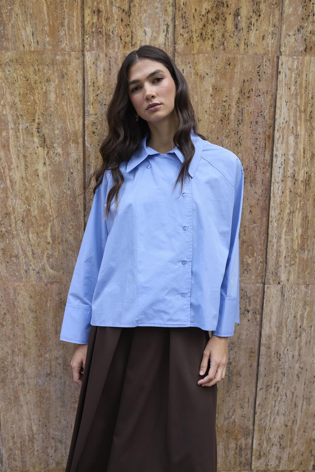 5001 REGLAN POPLİN GÖMLEK MAVİ