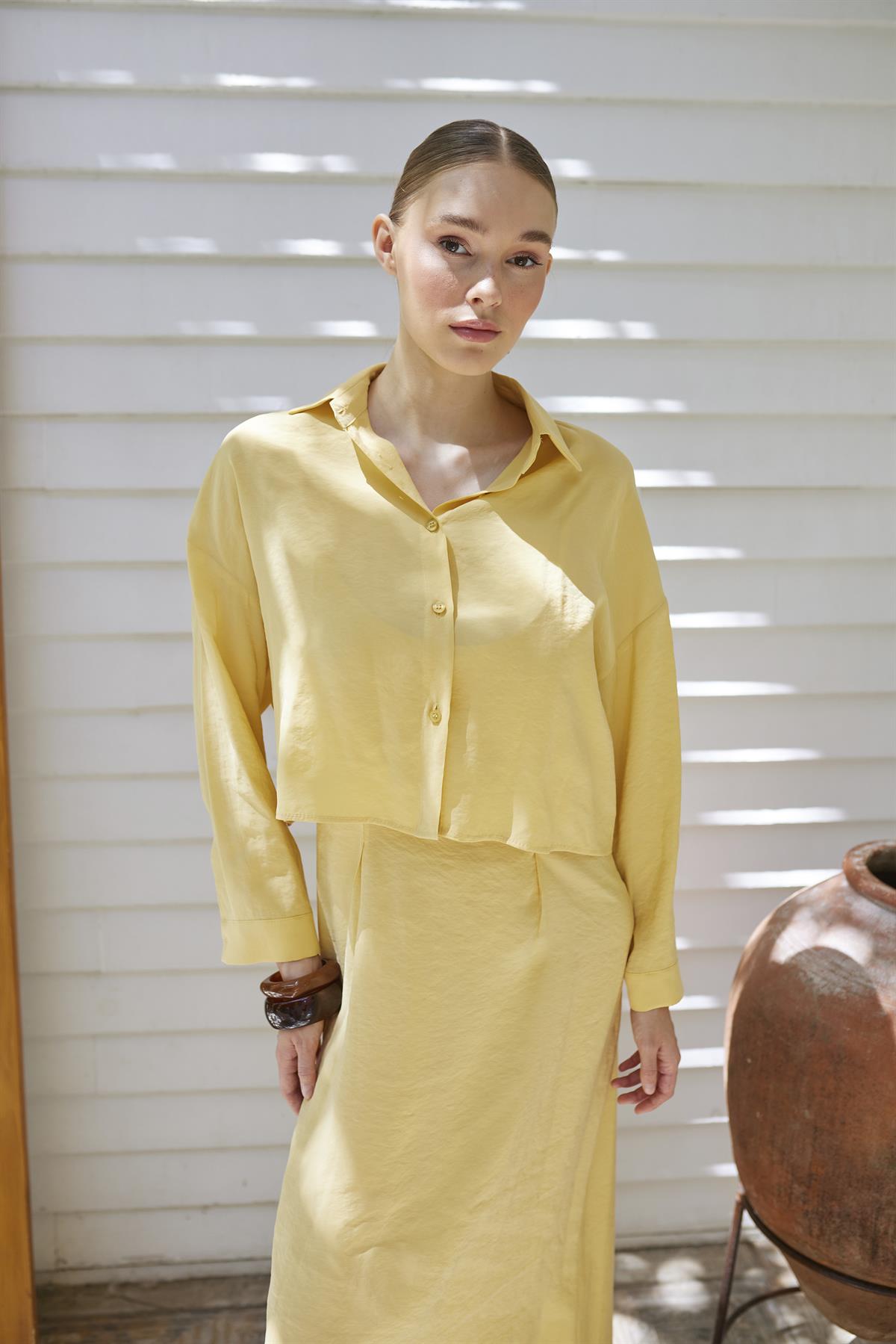 51153 GÖMLEK ELBİSE TAKIM KOYU SARI