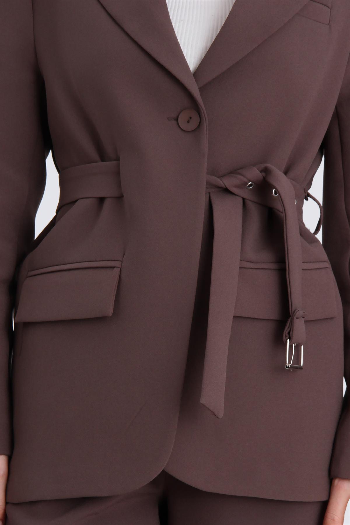 9367 KEMERLİ CEKET KAHVE