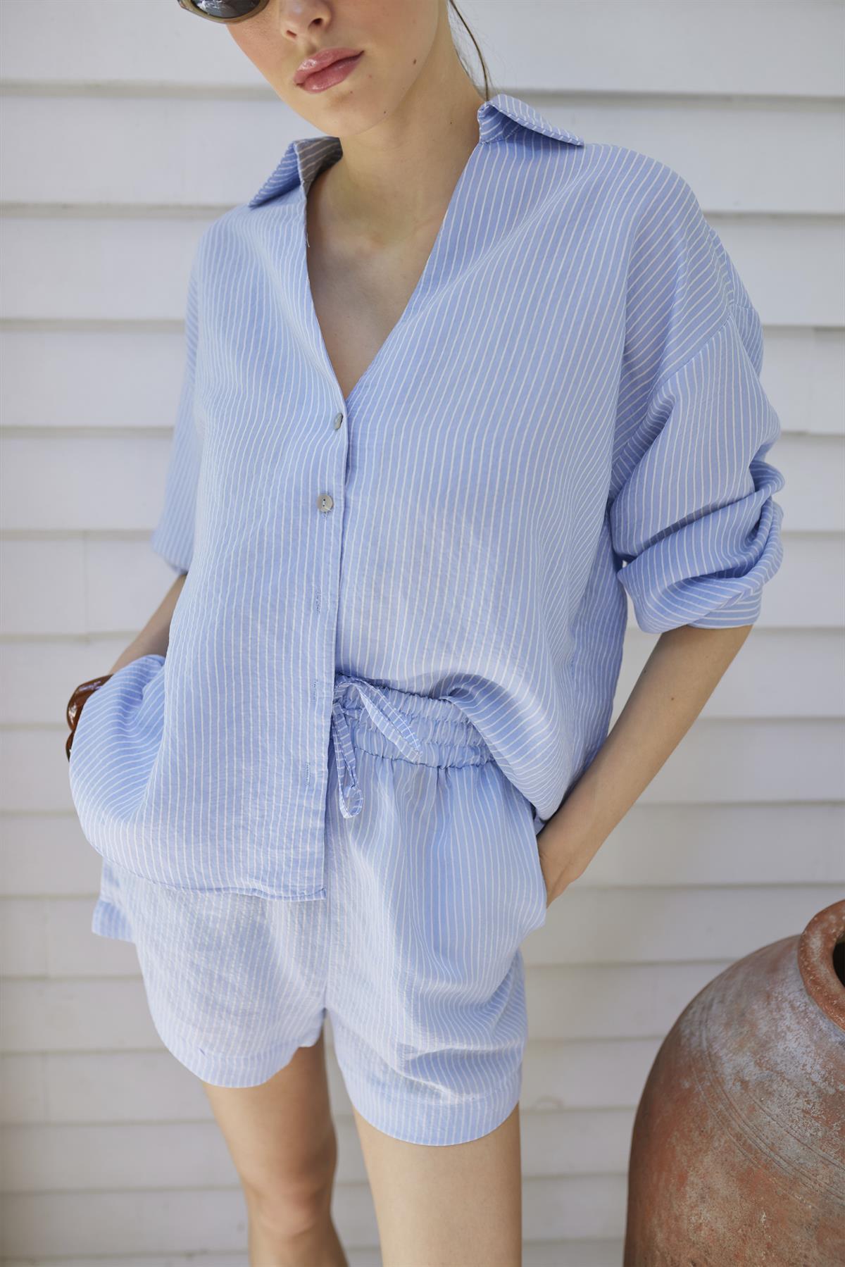 4906 ÇİZGİLİ GÖMLEK MAVİ-BEYAZ ÇİZGİ