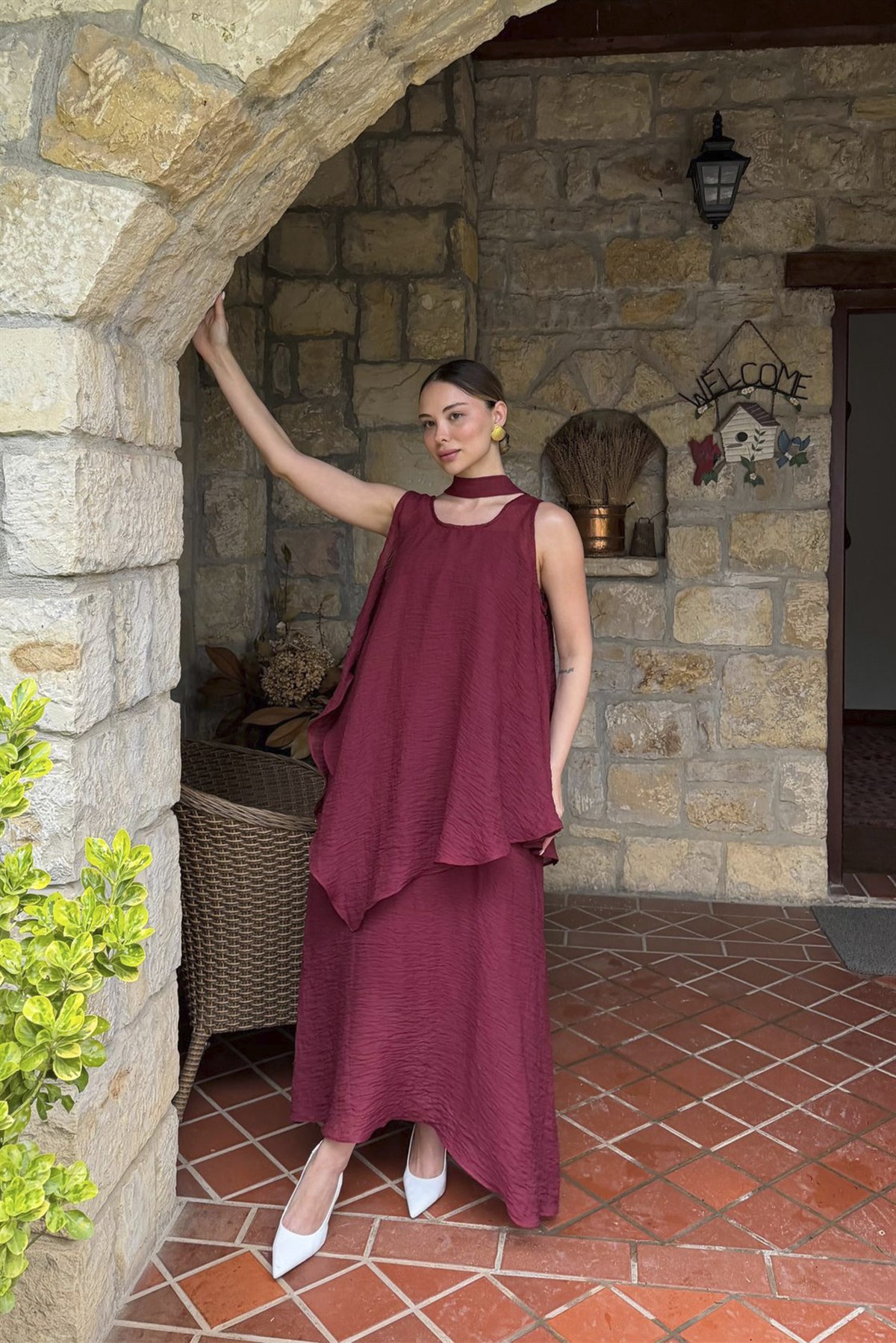 51400 KETEN ELBİSE BORDO