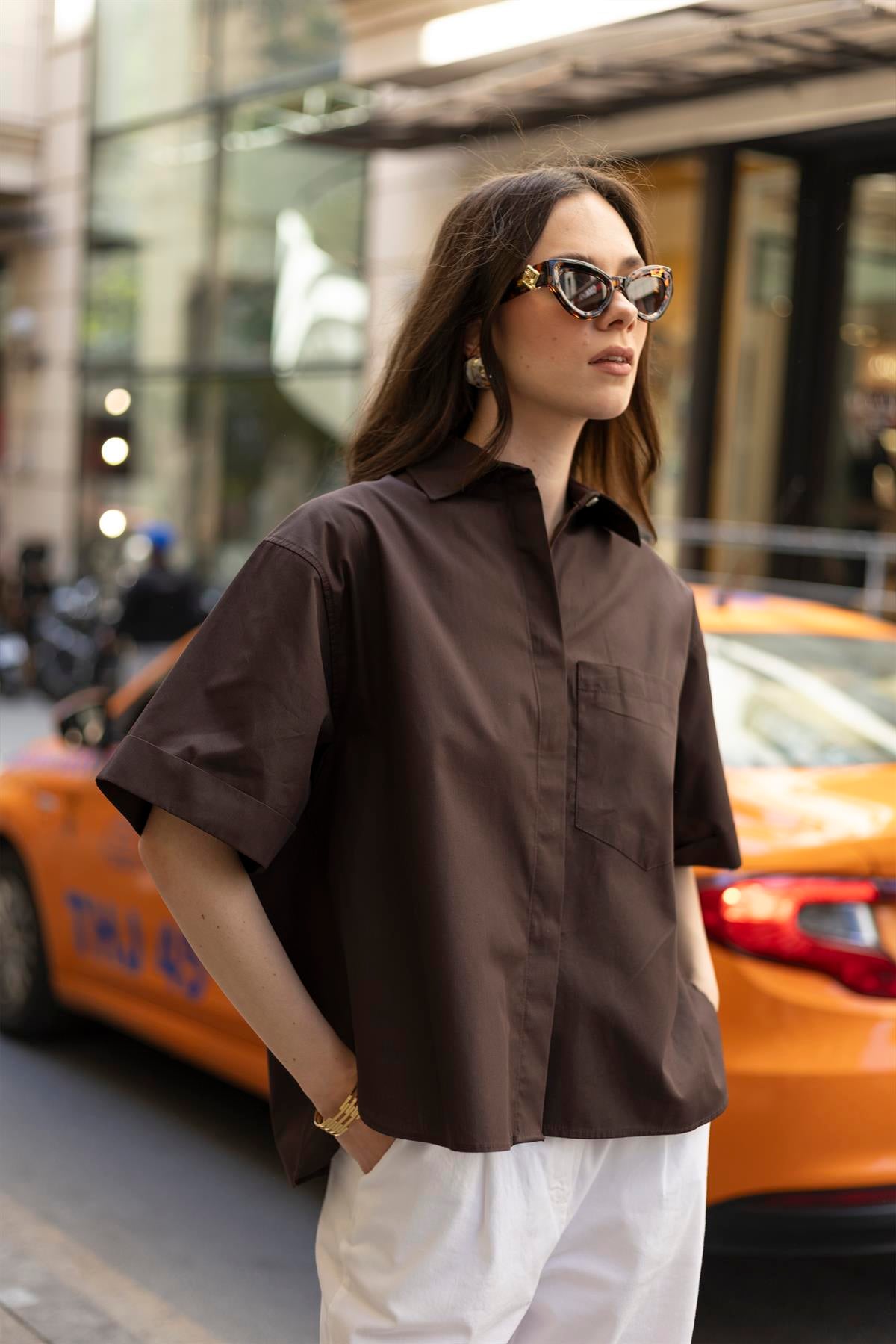 4968 POPLİN GÖMLEK KAHVE