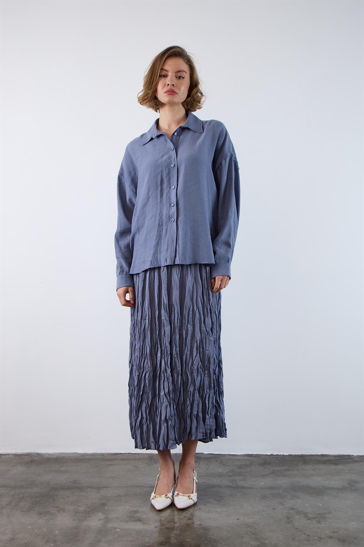 4612 DÜŞÜK OMUZLU OVERSİZE GÖMLEK İNDİGO