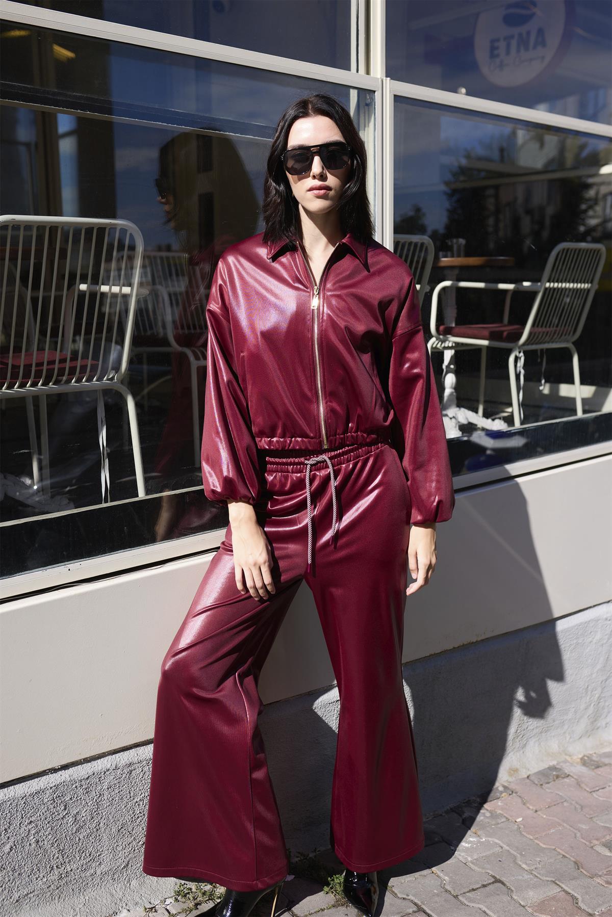 51231 DERİ CEKET PANTOLON TAKIM BORDO