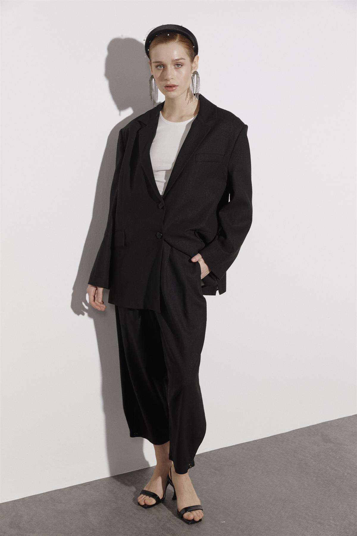 9430 KETEN CEKET SİYAH