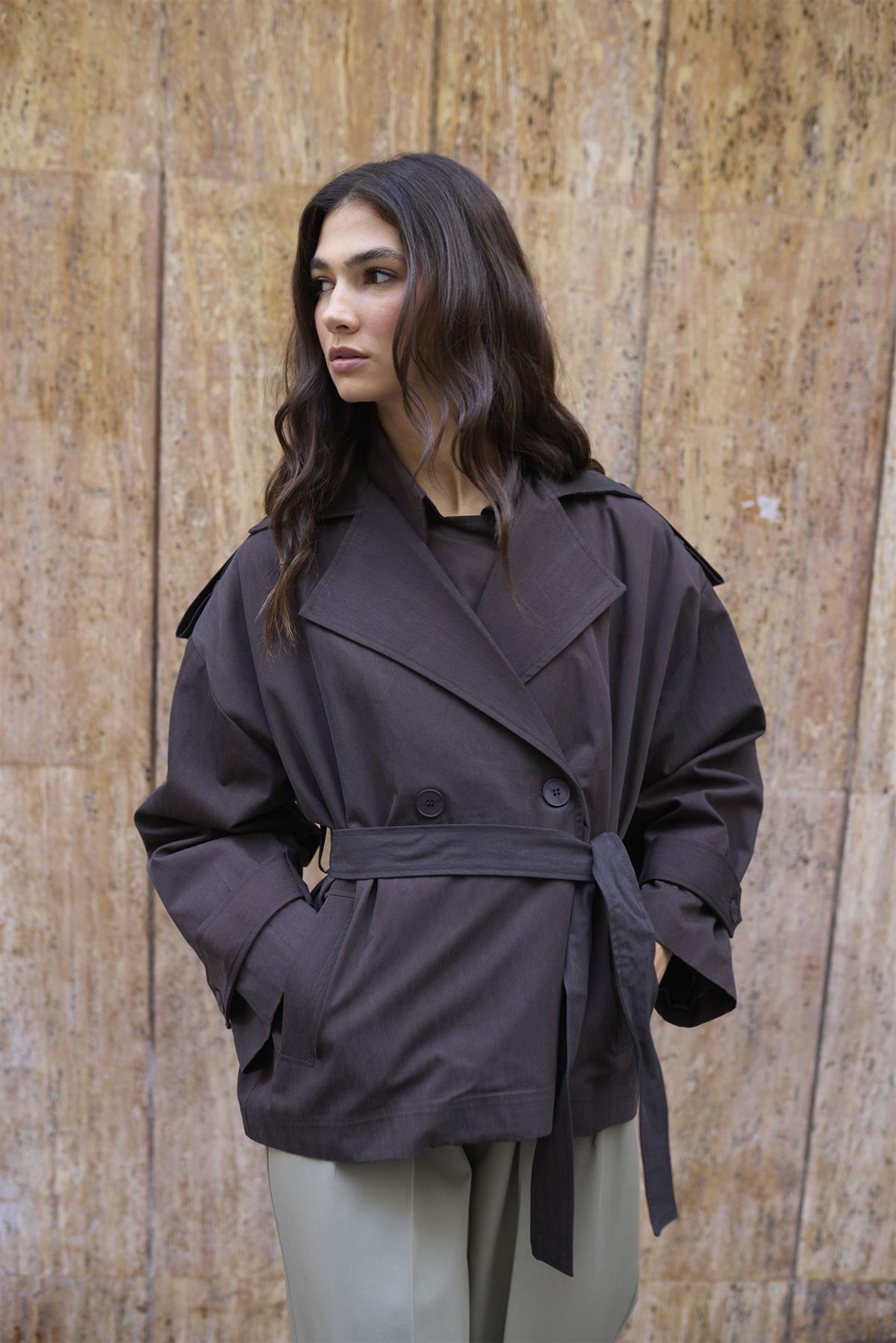 9609 KISA TRENÇ KAHVE