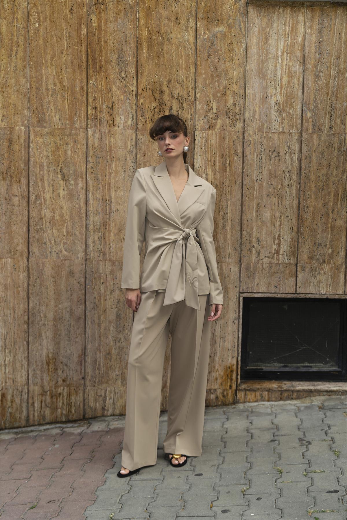 9604 YANDAN BAĞLAMALI CEKET CAMEL