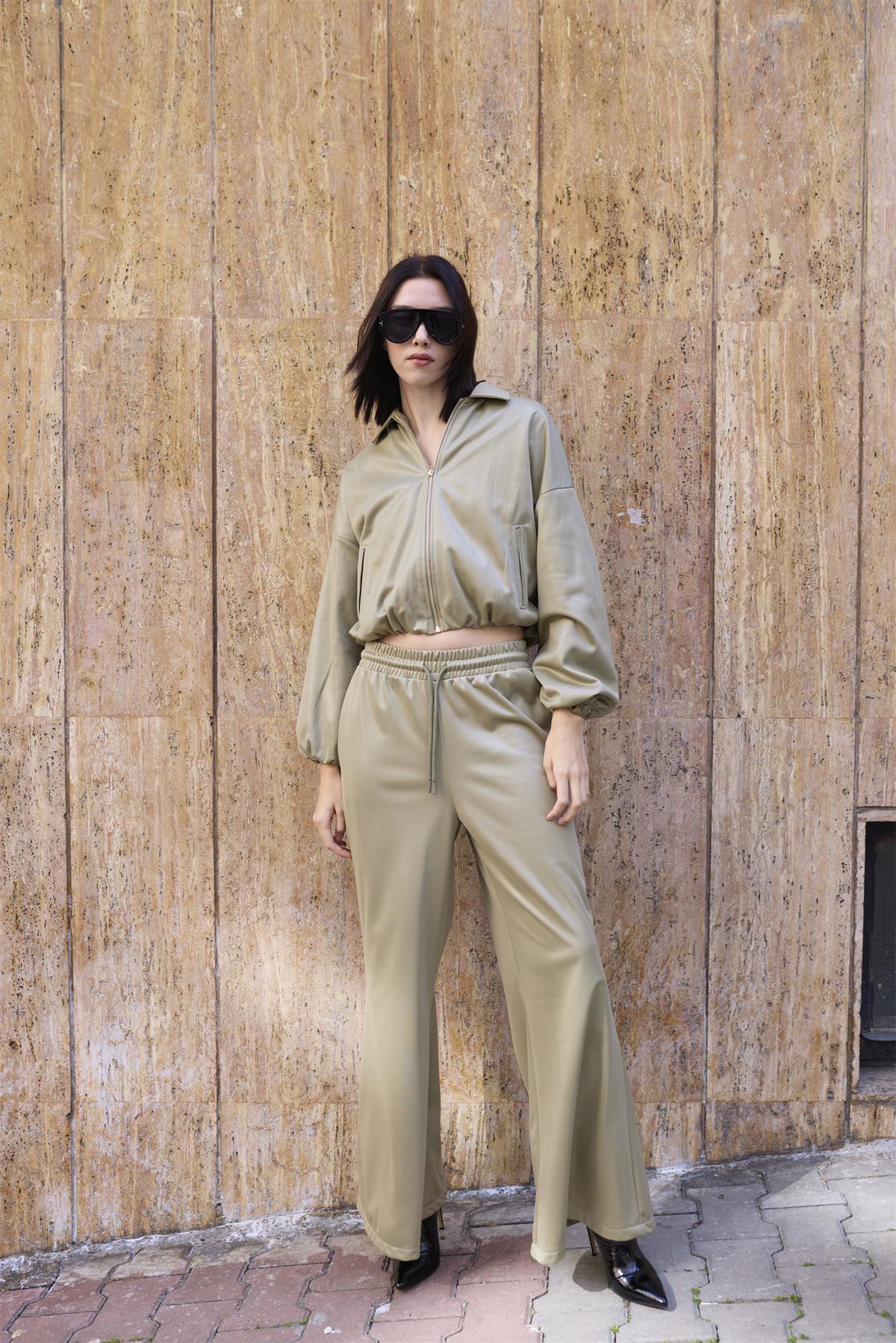 51231 DERİ CEKET PANTOLON TAKIM OLİVE