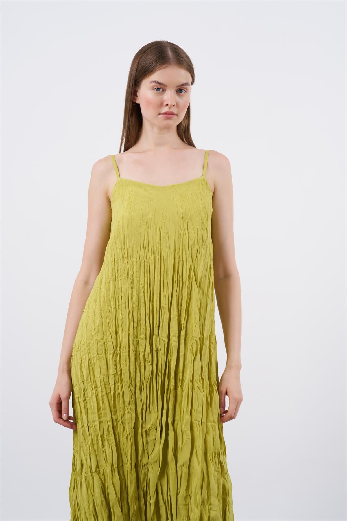 3208 KIRIŞIK ASKILI ELBİSE HARDAL