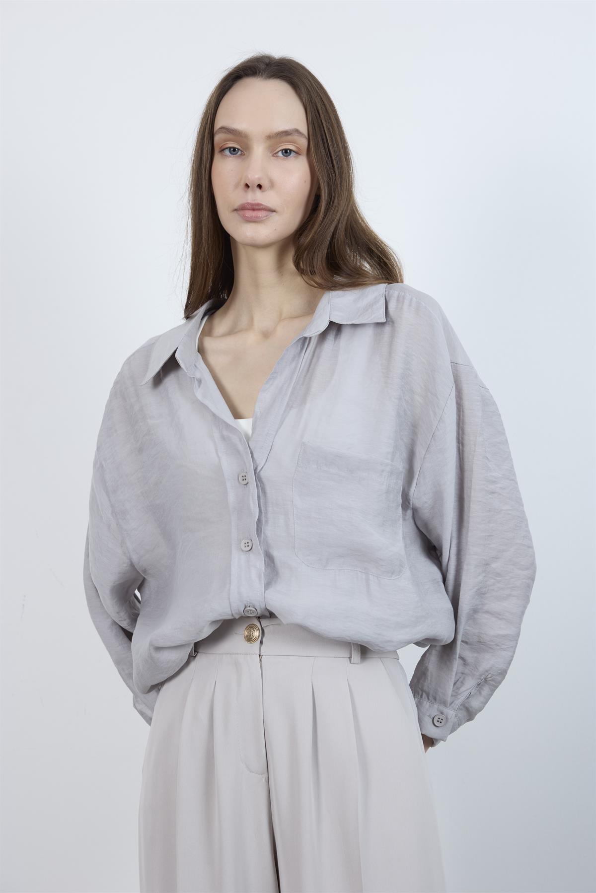 4612 DÜŞÜK OMUZLU OVERSİZE GÖMLEK AÇIK GRİ