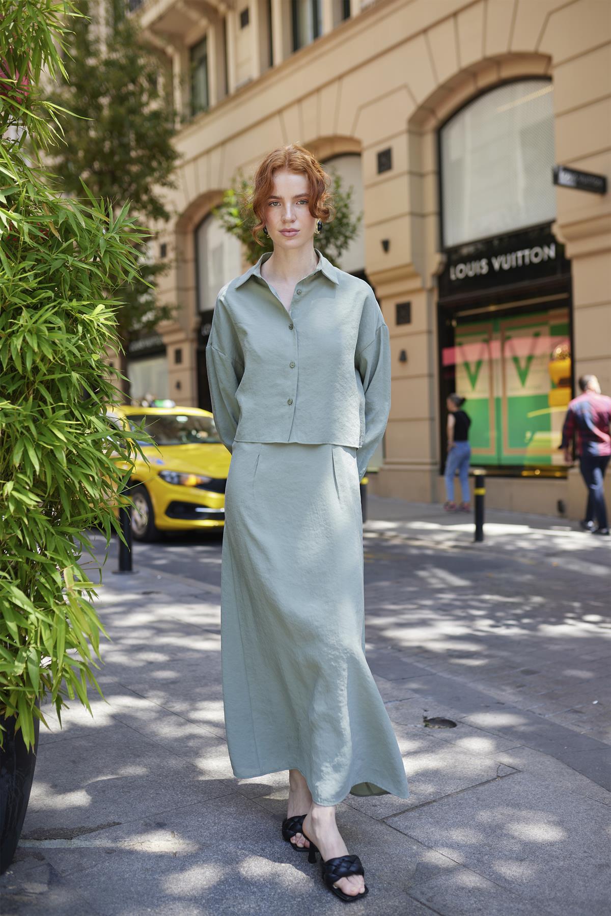 51153 GÖMLEK ELBİSE TAKIM ÇAĞLA YEŞİL