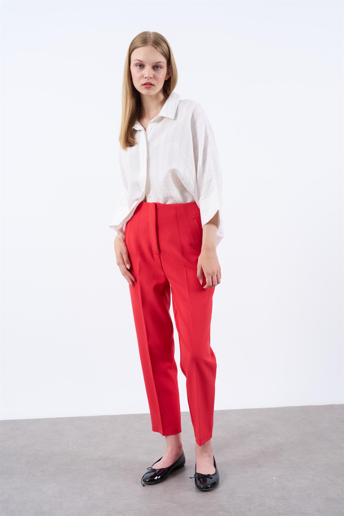 50109 PENSLİ HAVUÇ PANTOLON KIRMIZI