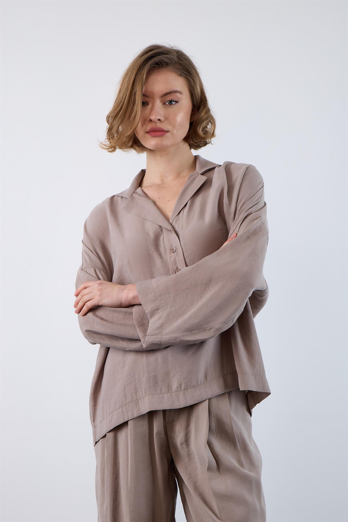 4953 POLO YAKA BLUZ VİZON