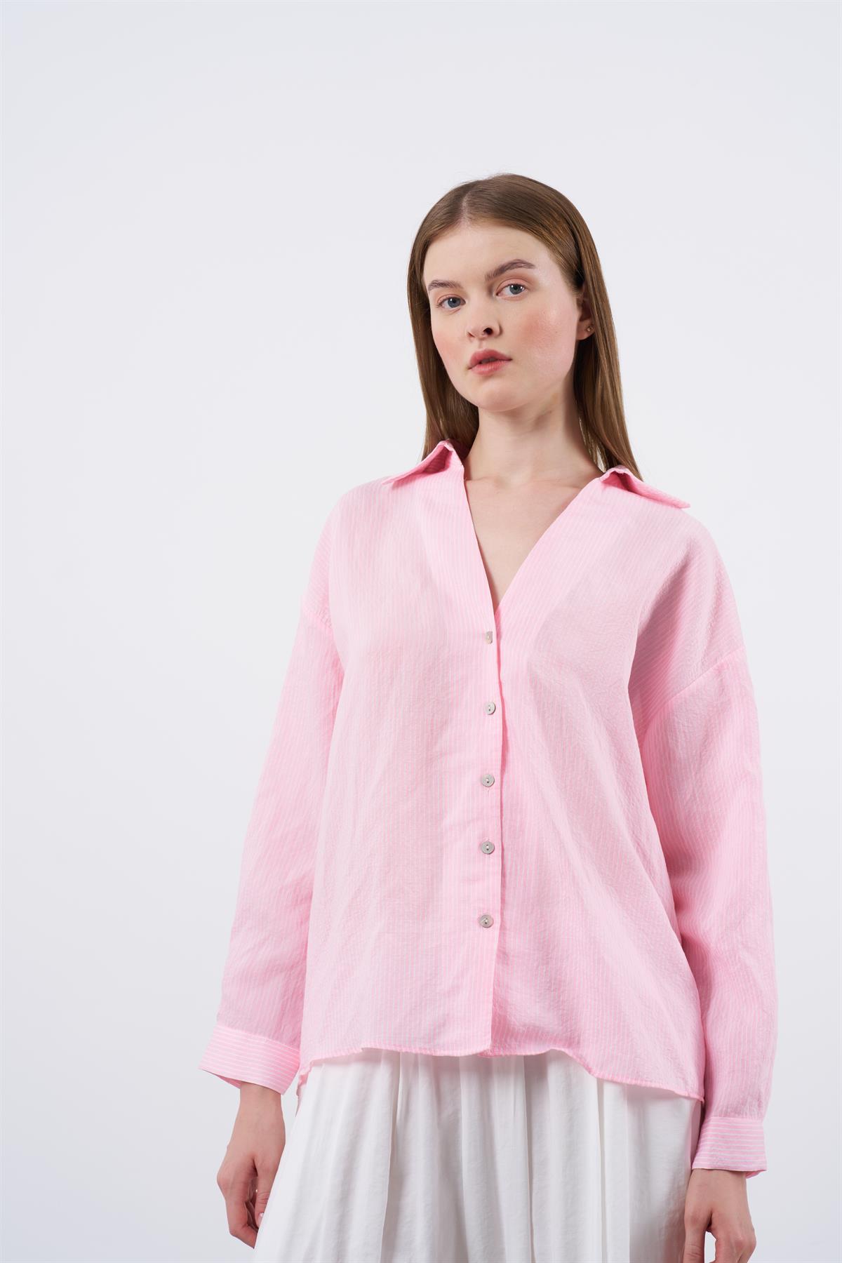 4906 ÇİZGİLİ GÖMLEK PEMBE-BEYAZ