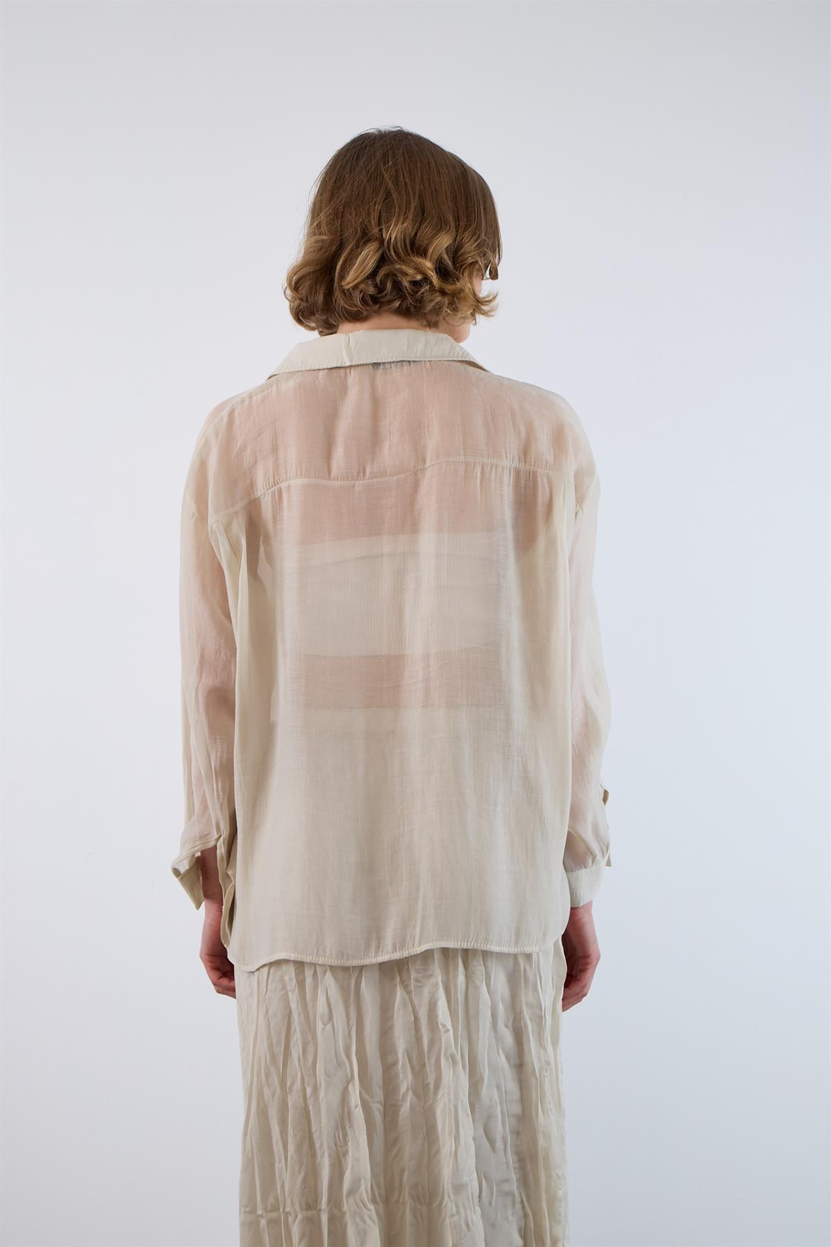 4924 OVERSIZE İPEKSİ GÖMLEK TAŞ