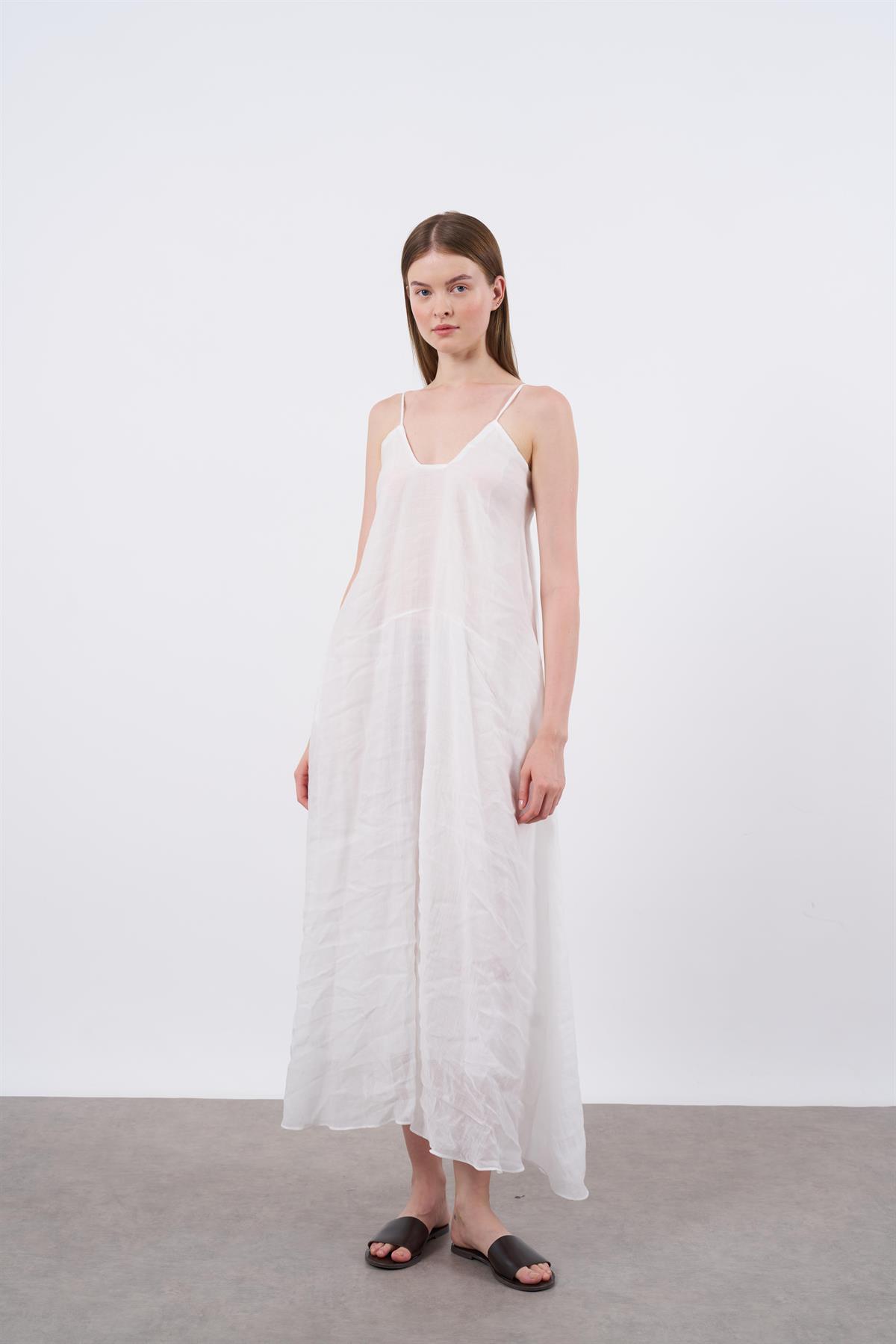 3227 ASKILI ELBİSE BEYAZ