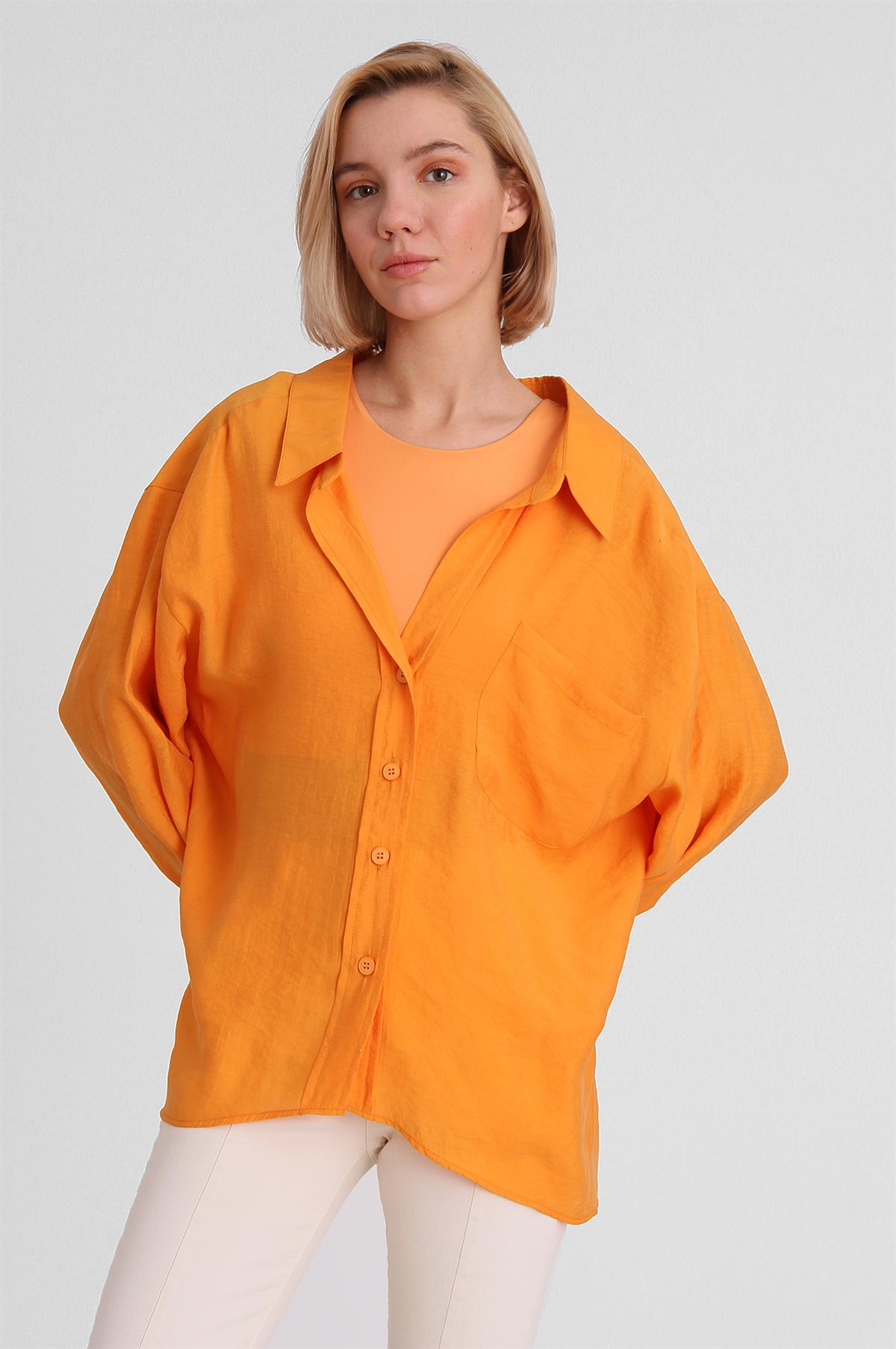 4612 DÜŞÜK OMUZLU OVERSİZE GÖMLEK ORANGE