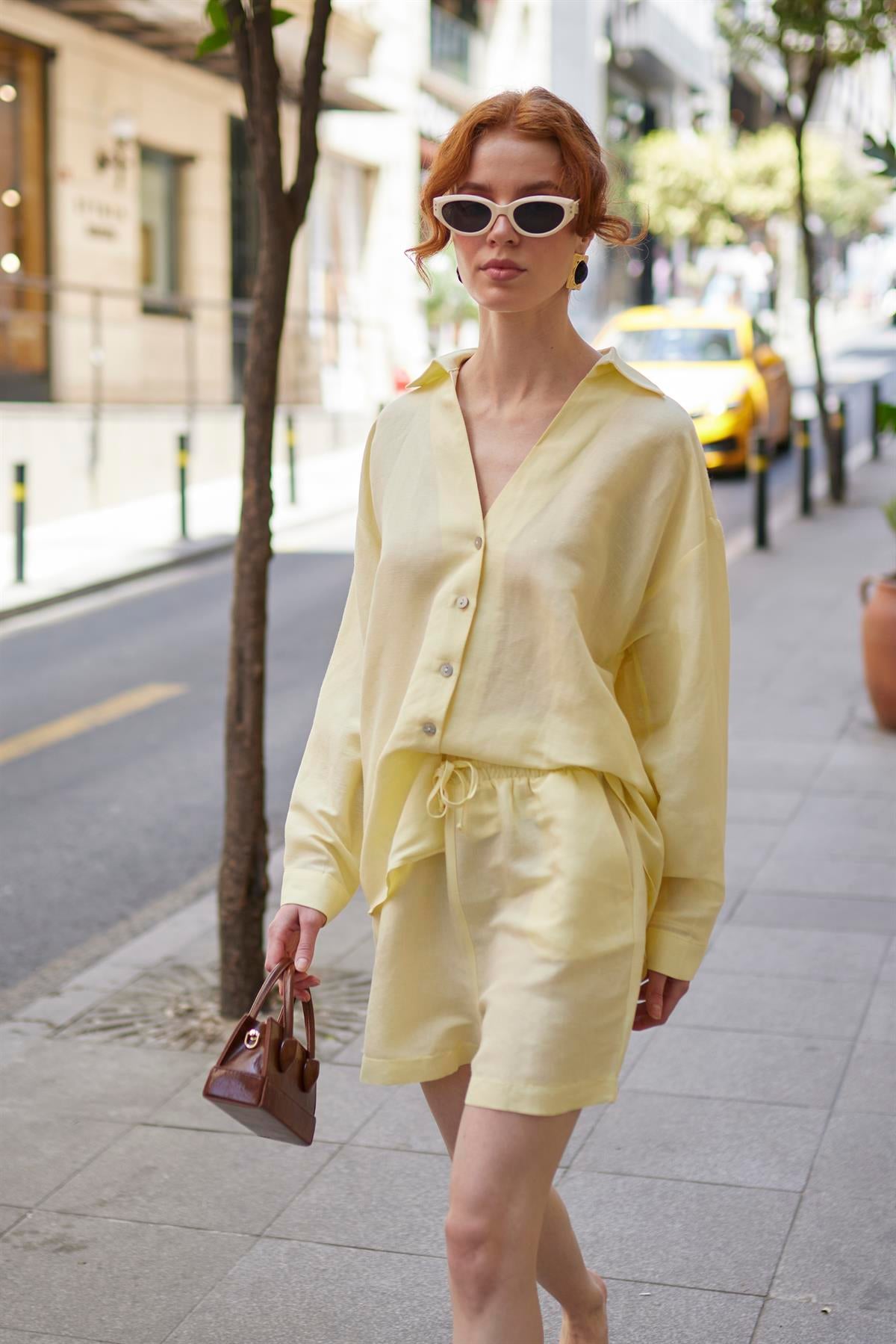 51178 GÖMLEK ŞORT TAKIM SARI