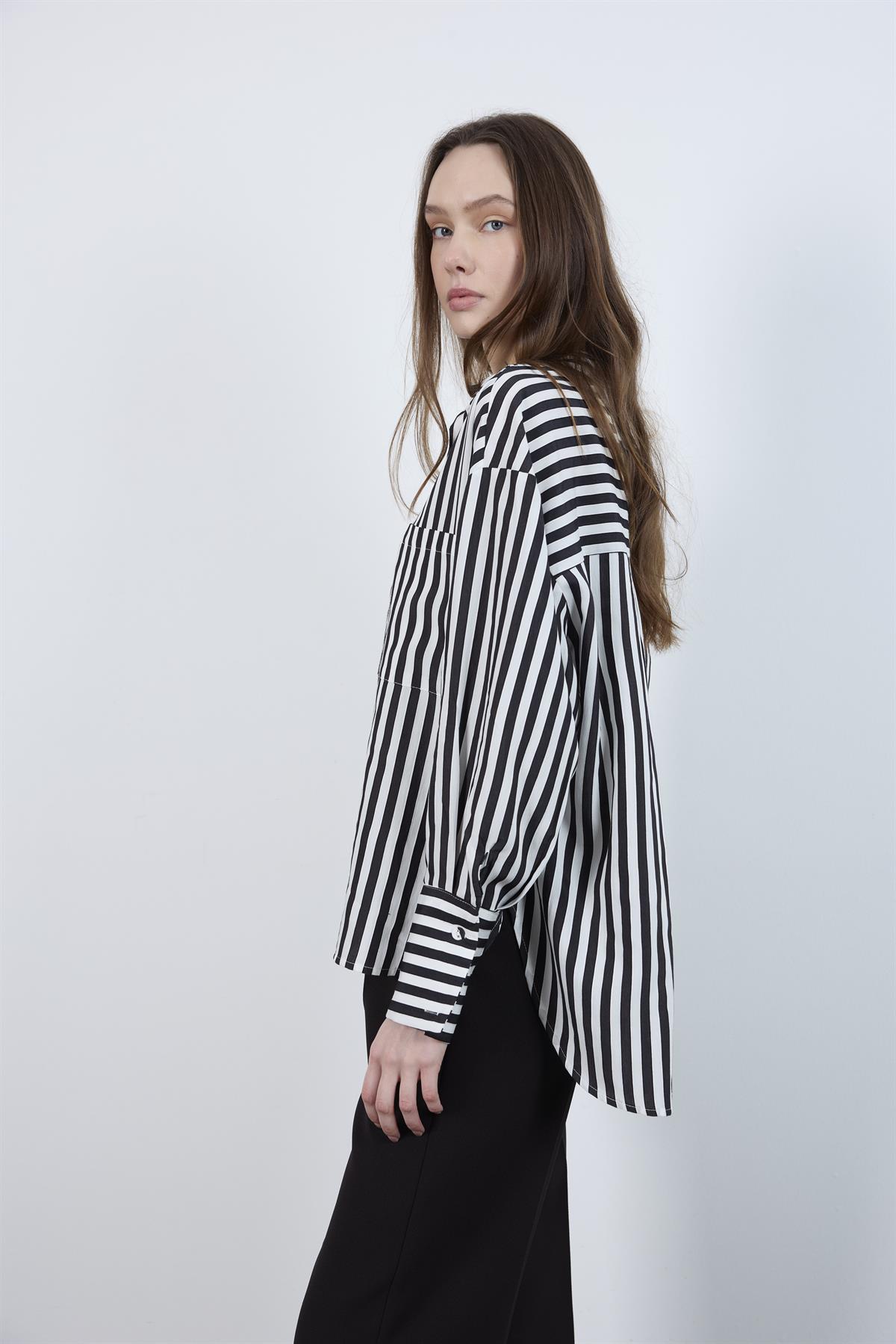 4969 ÇİZGİLİ GÖMLEK SİYAH-BEYAZ