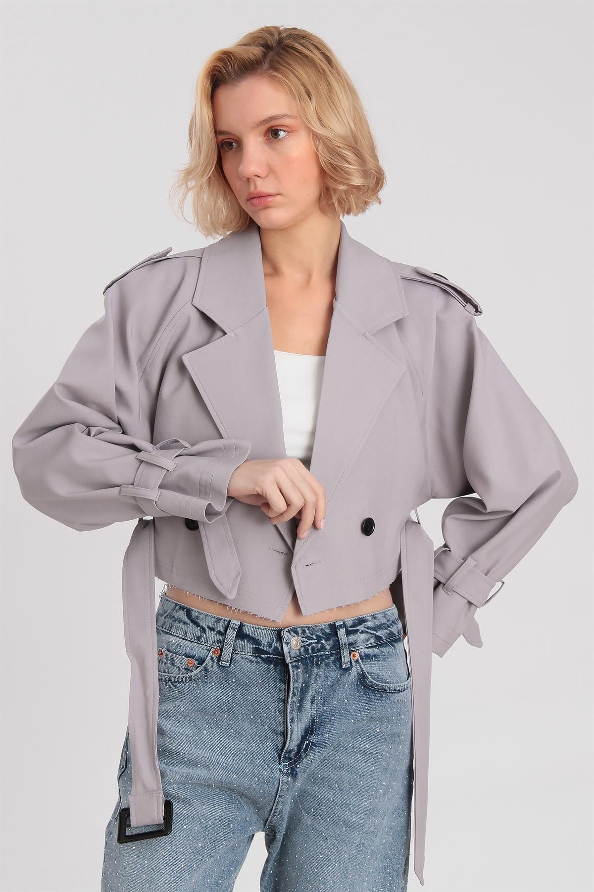 9306 REGLAN KISA CEKET GRİ