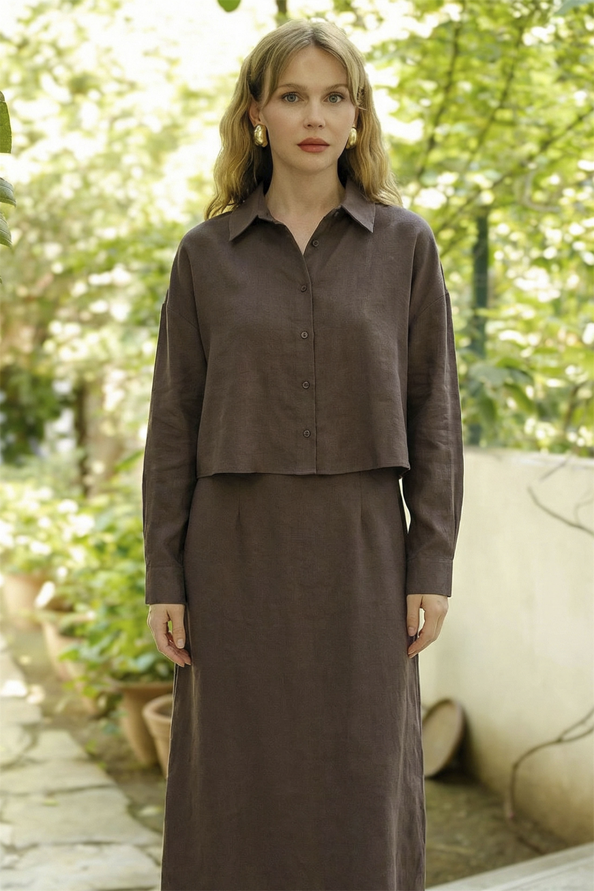 51153 GÖMLEK ELBİSE TAKIM KOYU KAHVE