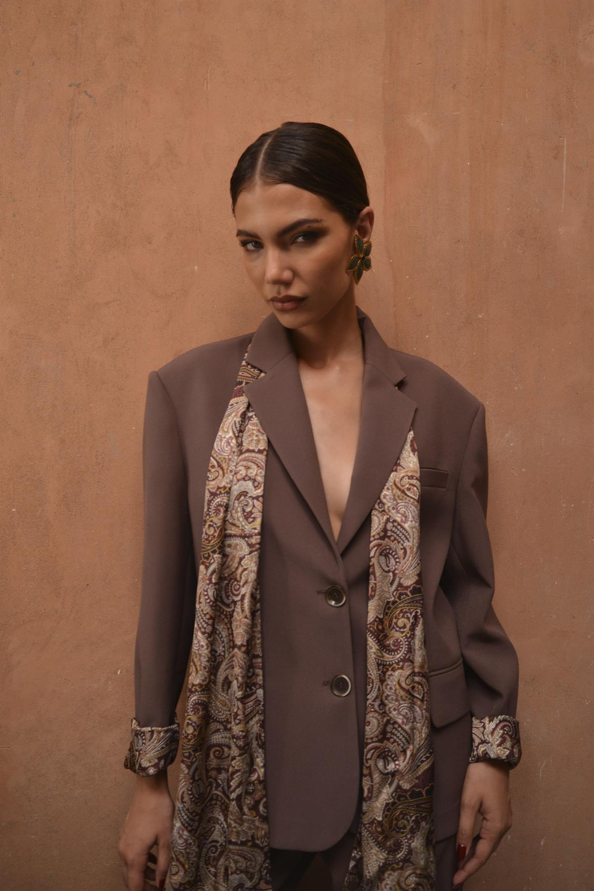 9607 SATEN ASTARLI CEKET TAKIM KAHVE