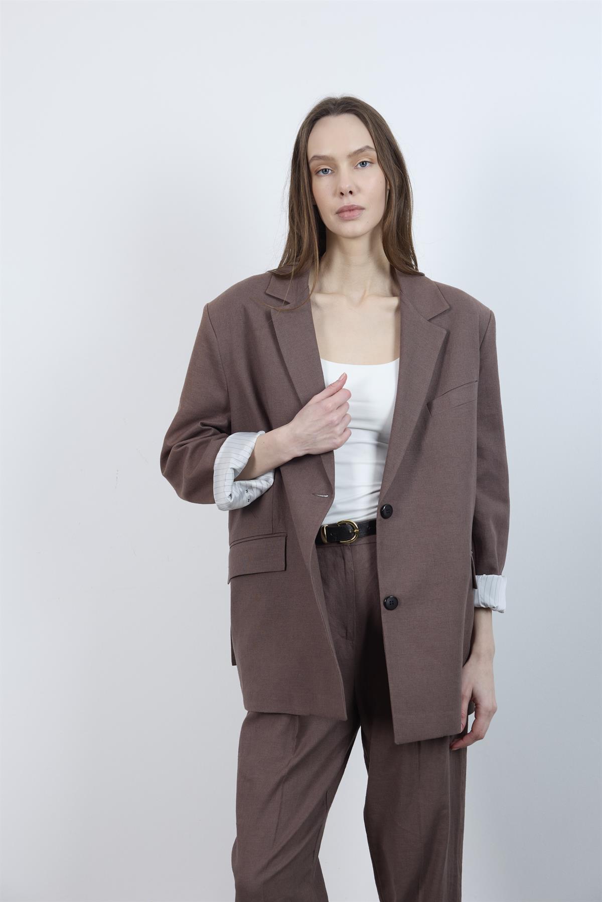 9433 KETEN CEKET KAHVE