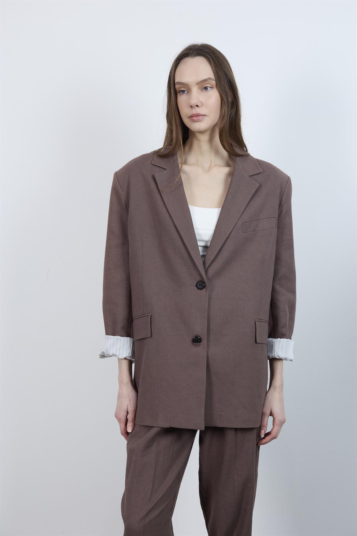 9433 KETEN CEKET KAHVE