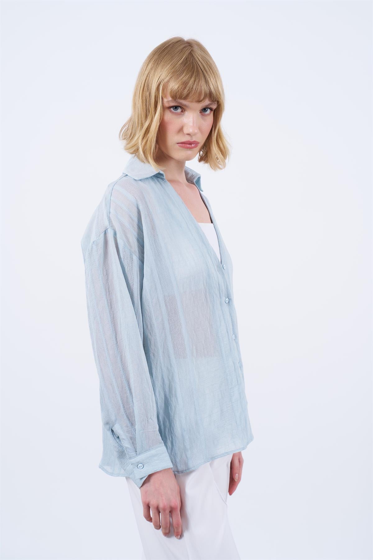 4914 TRANSPARAN GÖMLEK İNDİGO