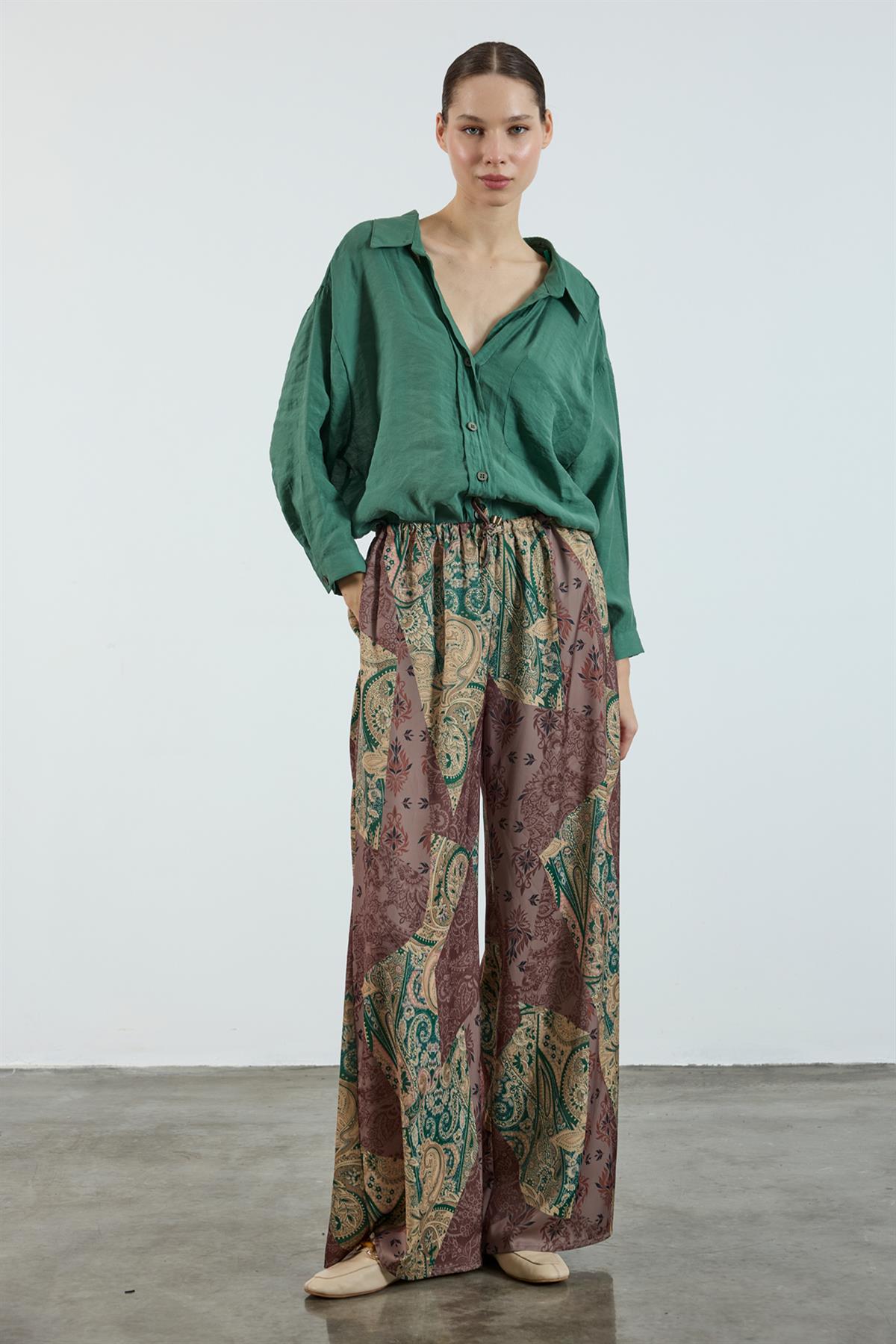 51139 EMPİRME SATEN PANTOLON YEŞİL