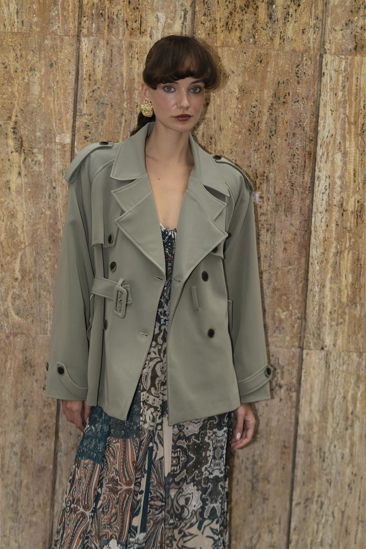 9587 ARA YAKALI TRENÇ HAKİ