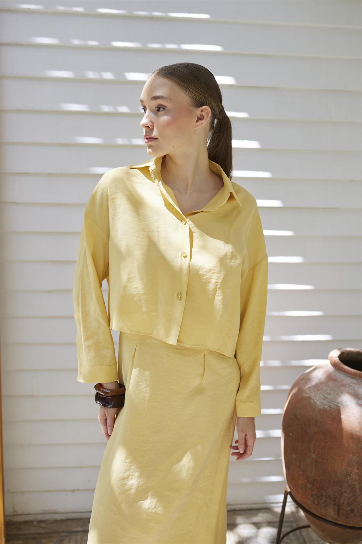 51153 GÖMLEK ELBİSE TAKIM KOYU SARI