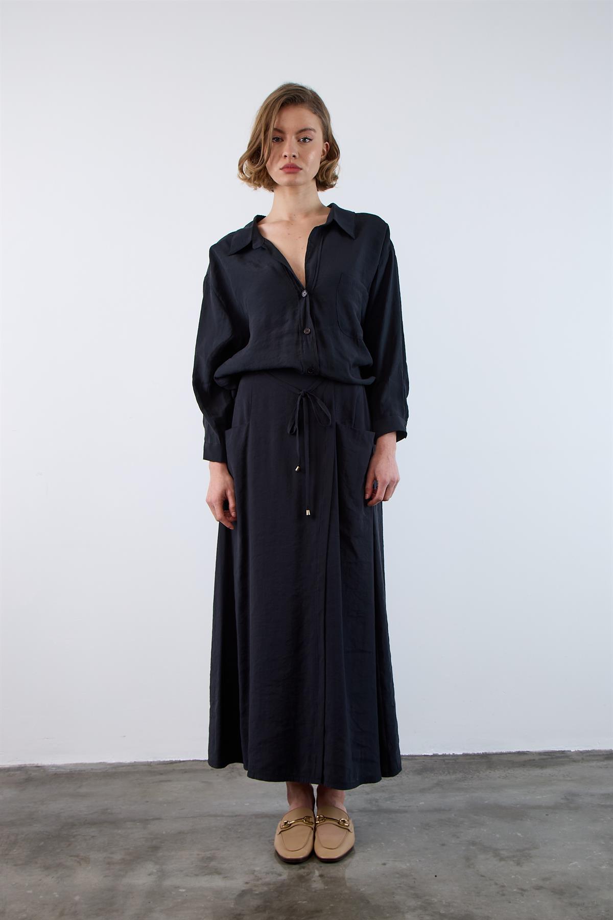 4612 DÜŞÜK OMUZLU OVERSİZE GÖMLEK SİYAH