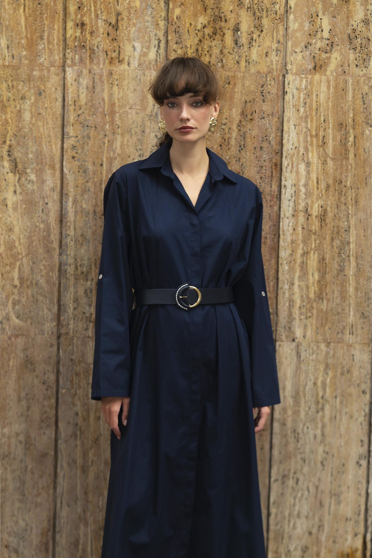 3350 KEMERLİ ELBİSE (3270) LACİVERT