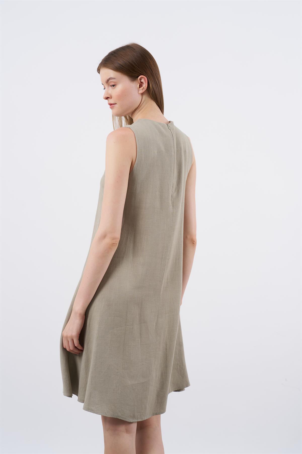 3181 SIFIR KOL KETEN ELBİSE HAKİ