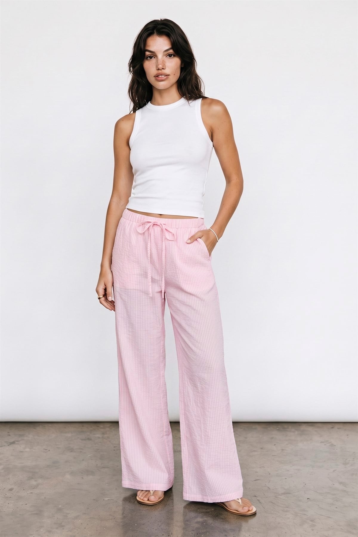 51435 ÇİZGİLİ PANTOLON UÇUK PEMBE