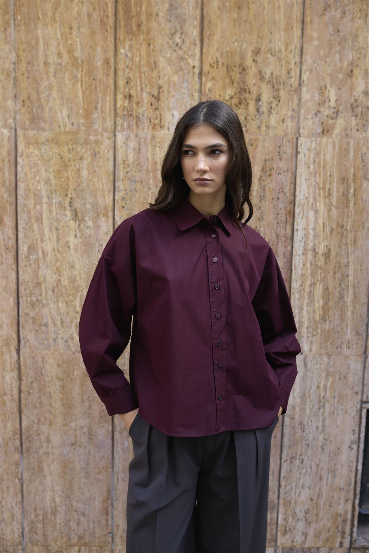 4992 ARKASI BÜZGÜLÜ GÖMLEK MÜRDÜM