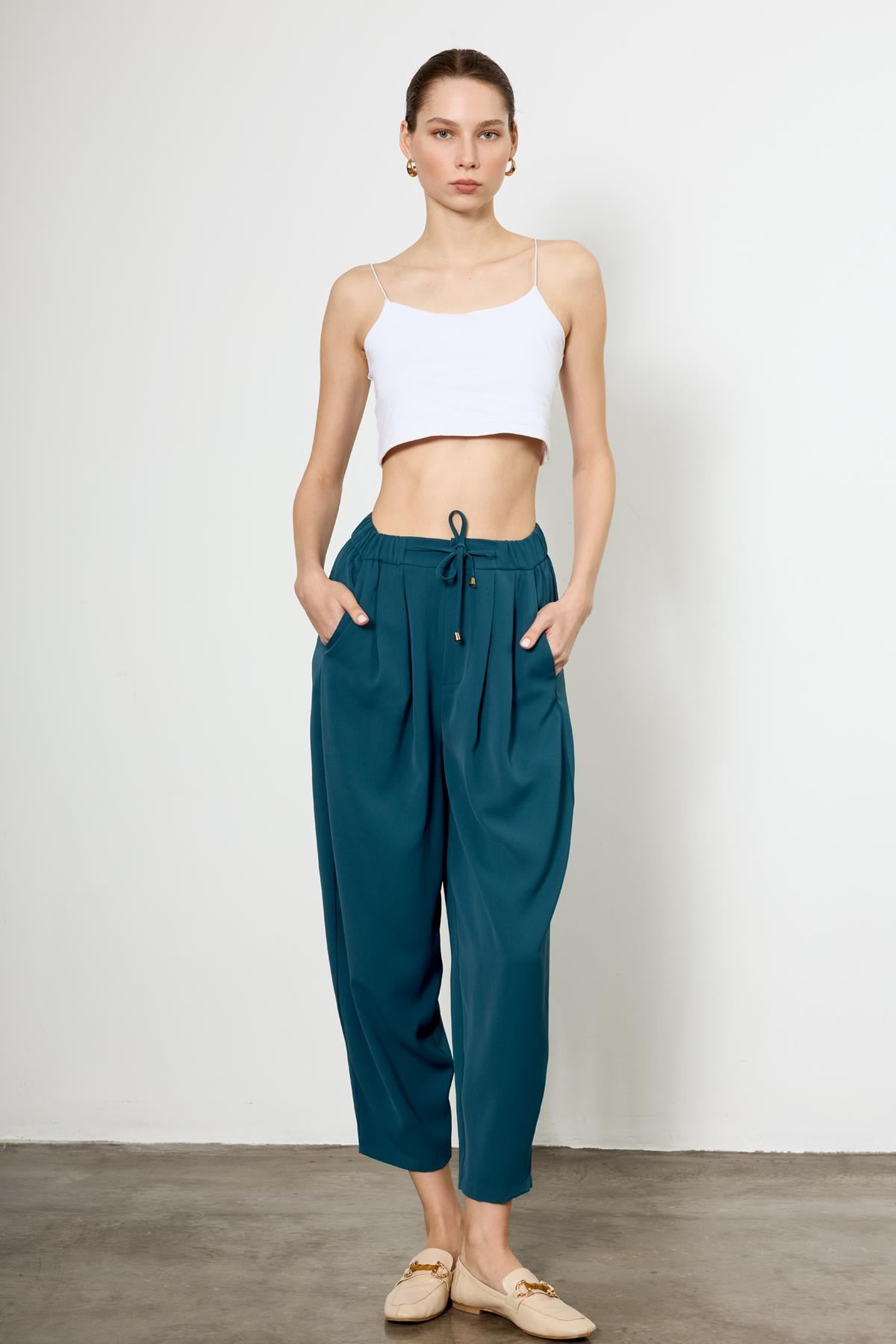 51111 PİLİLİ PANTOLON PETROL MAVİ