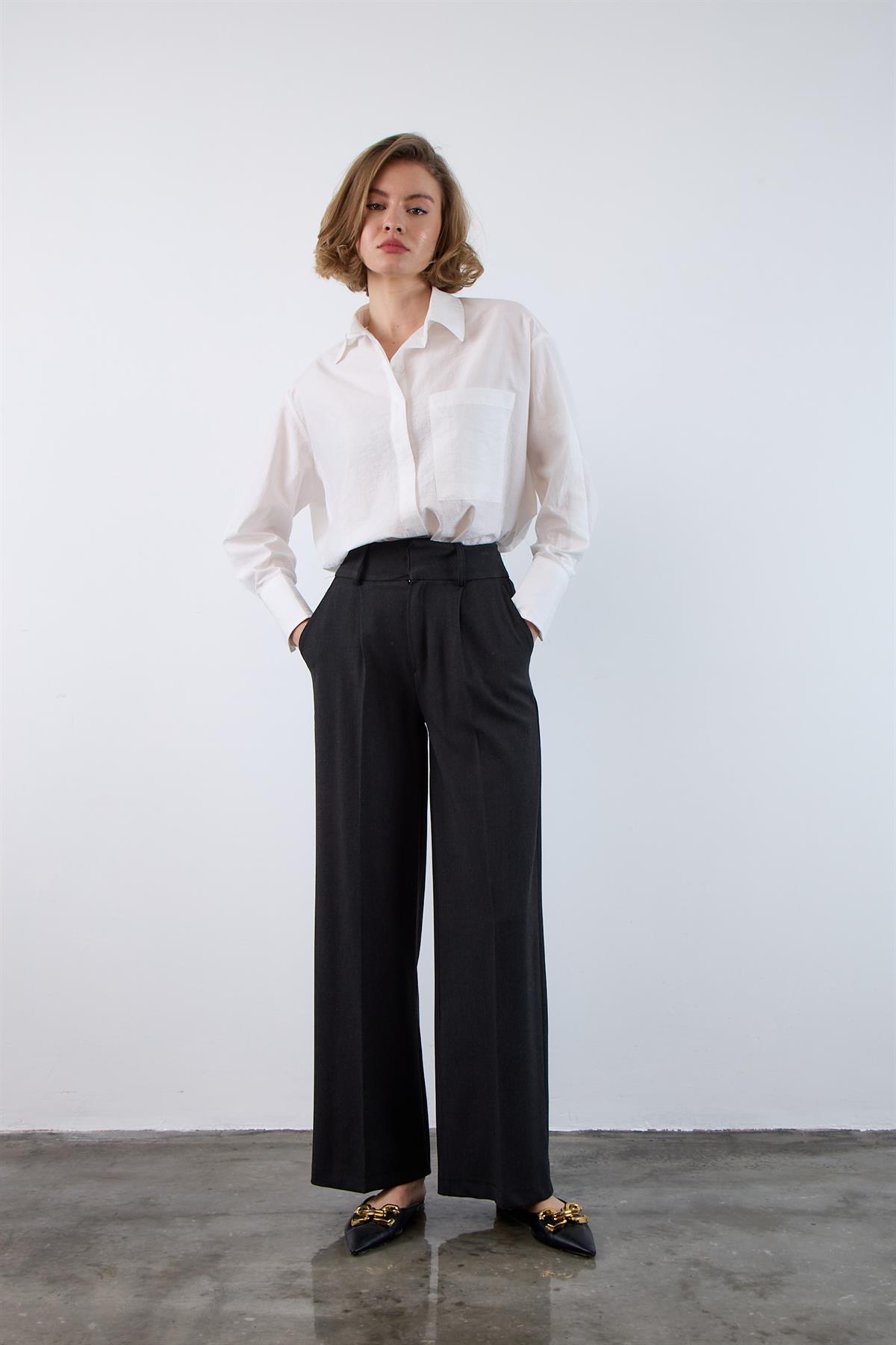 51093 PİLİLİ PALAZZO PANTOLON FÜME