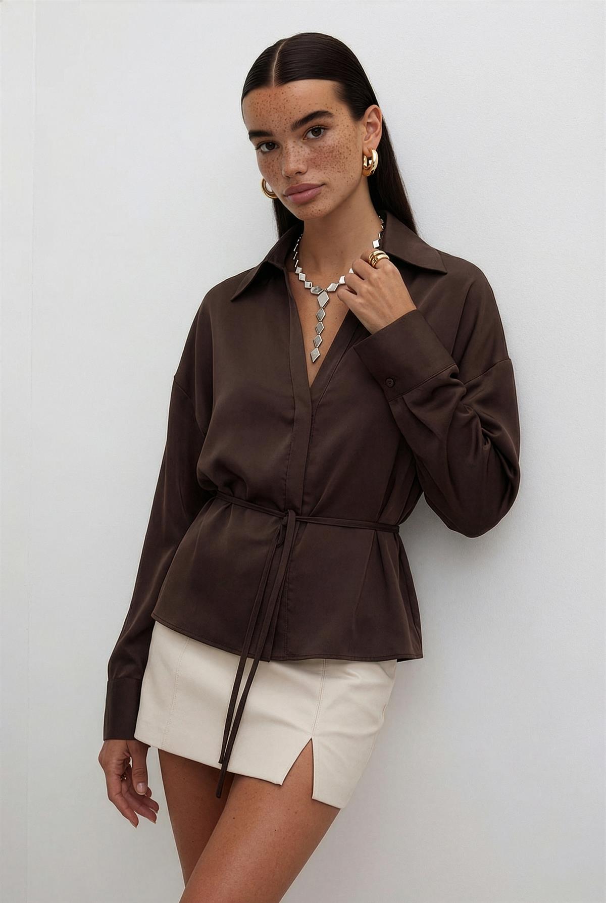 5022 SATEN GÖMLEK KAHVE