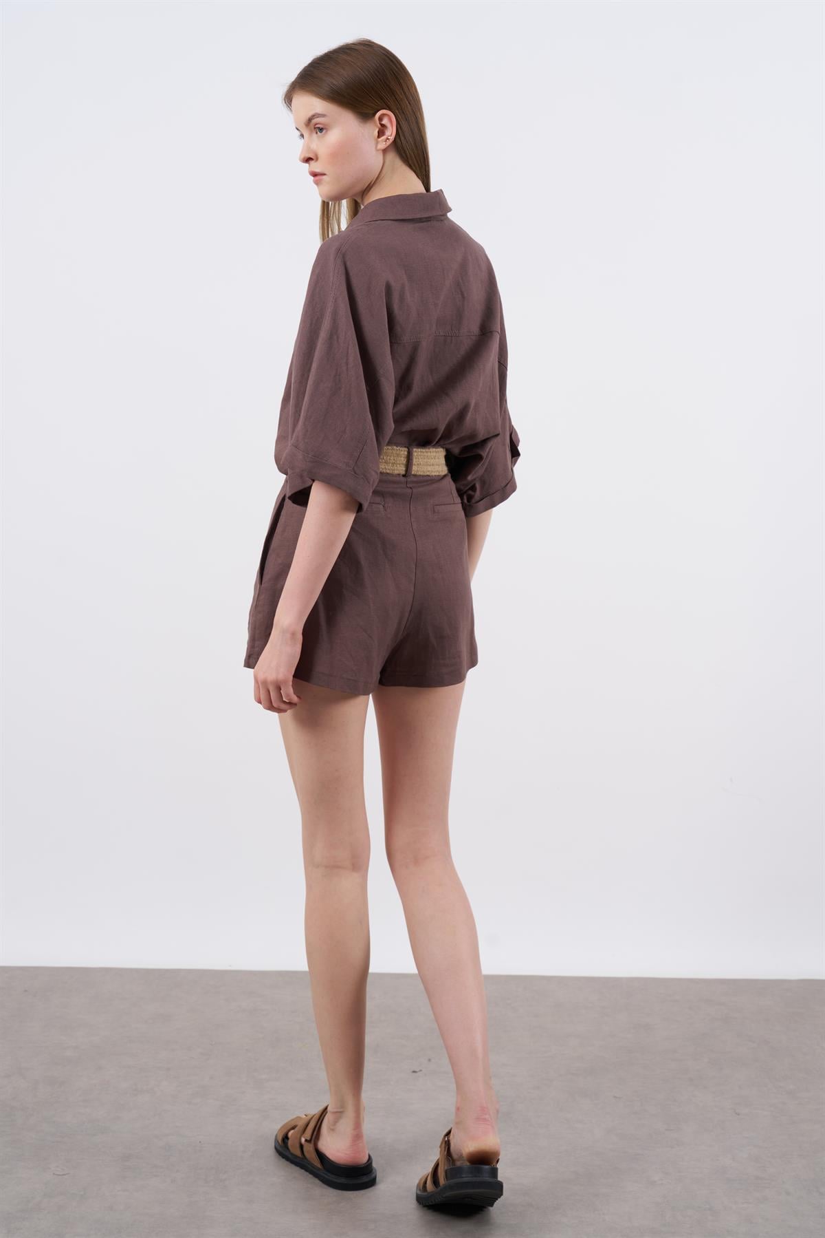 51036 GÖMLEK ŞORT TAKIM KAHVE