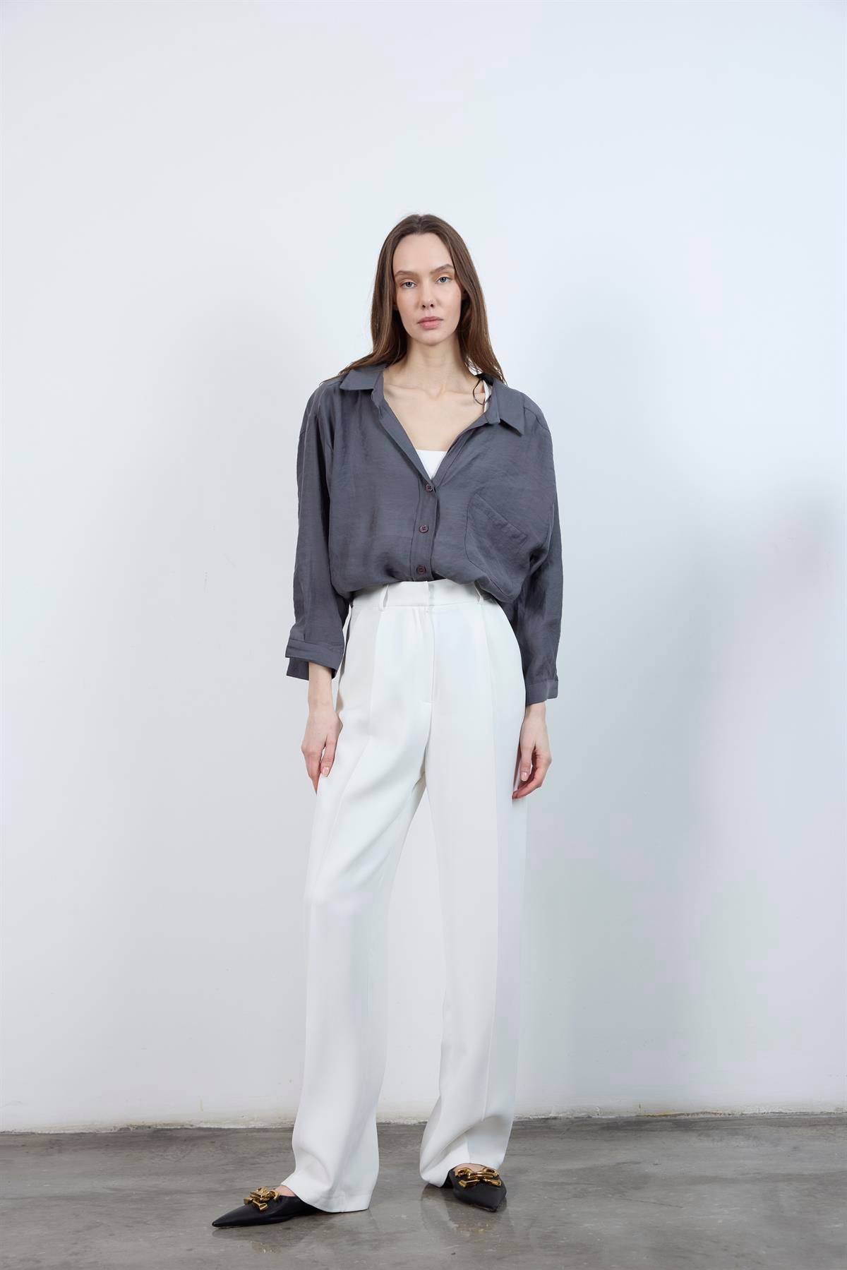 4612 DÜŞÜK OMUZLU OVERSİZE GÖMLEK ANTRASİT