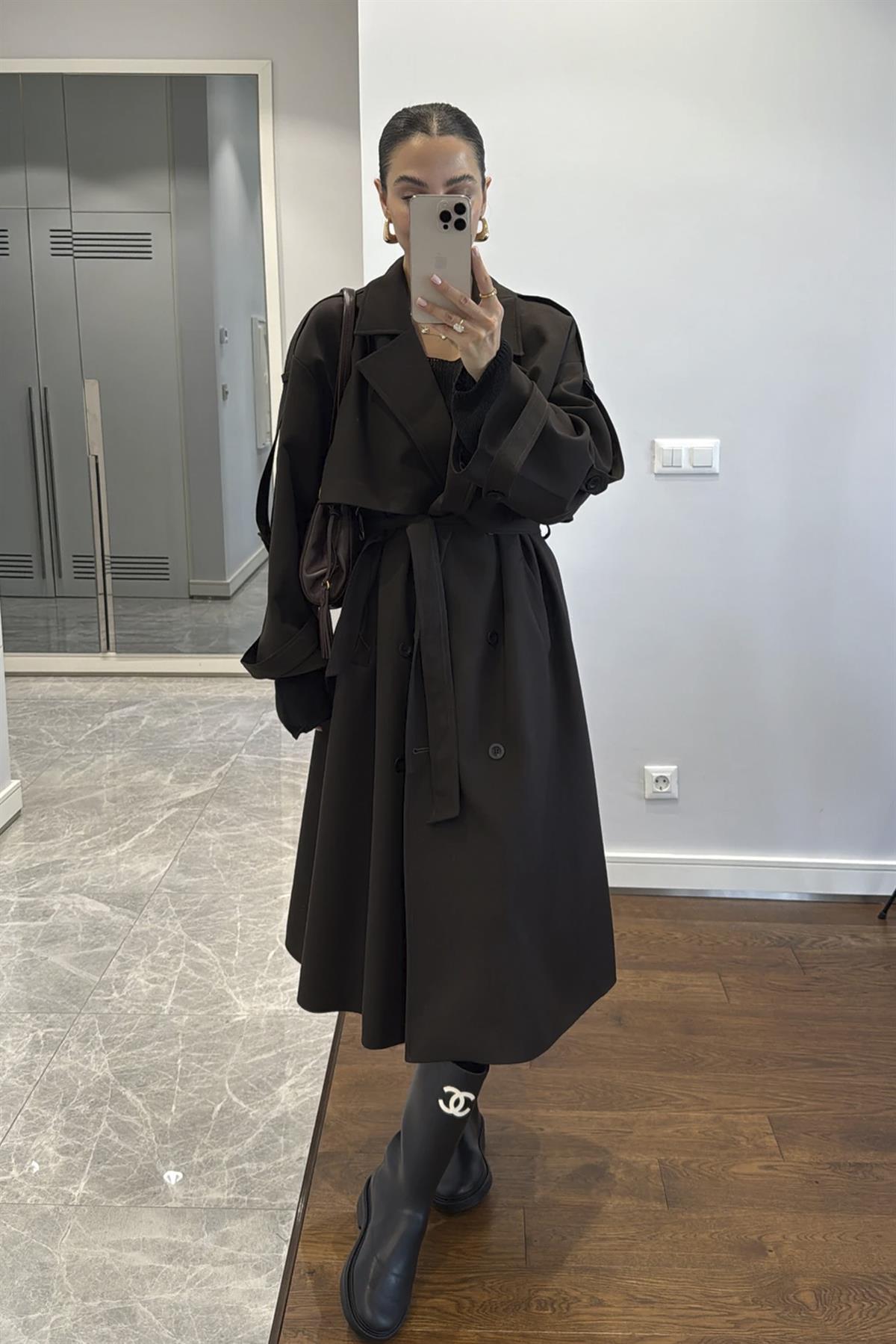 9476 POLİVİSKON TRENÇ KOYU KAHVE