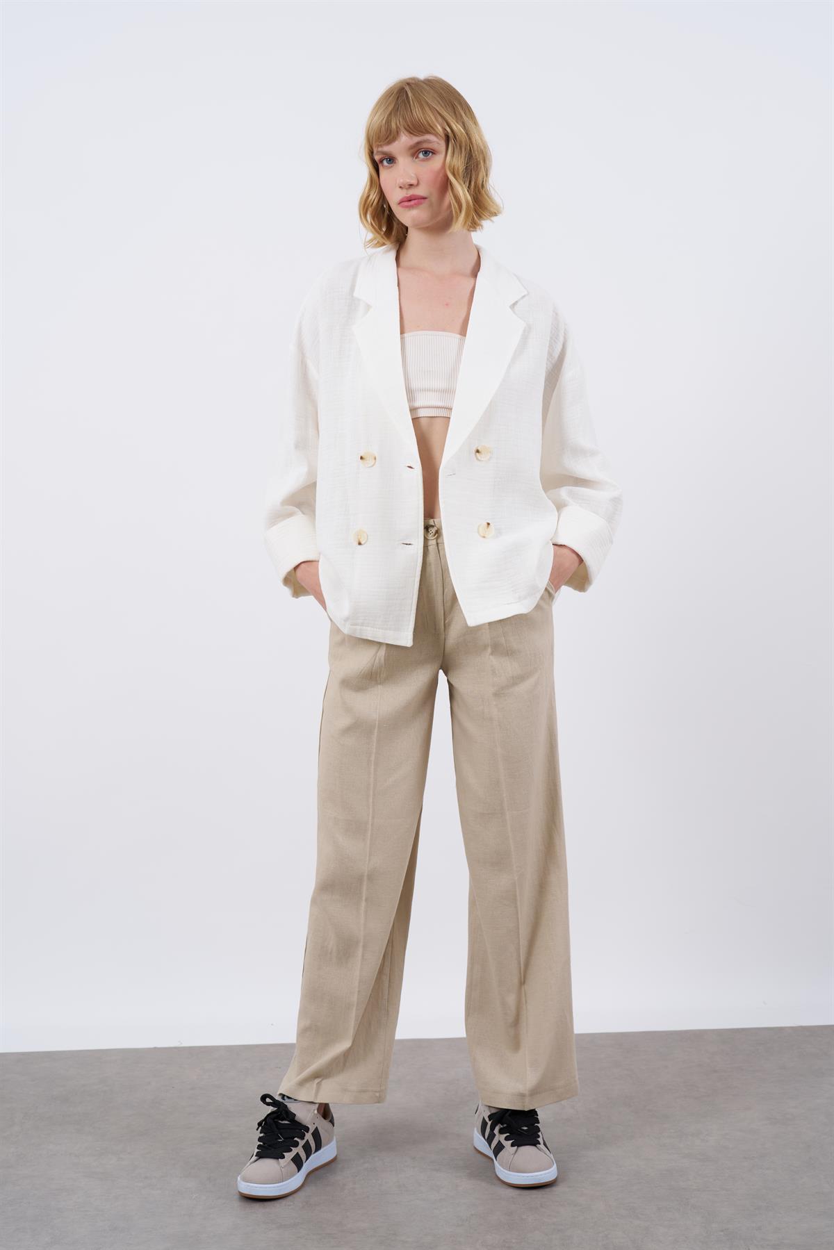 9448 KETEN CEKET BEYAZ